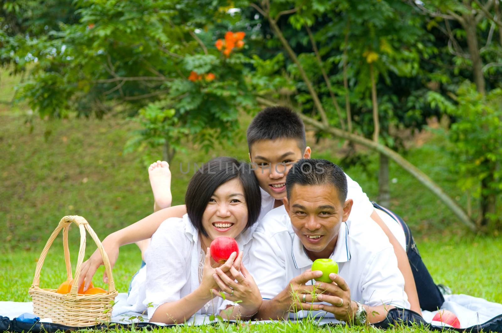 Asian Chinese Family Relaxing at outdoor park 
