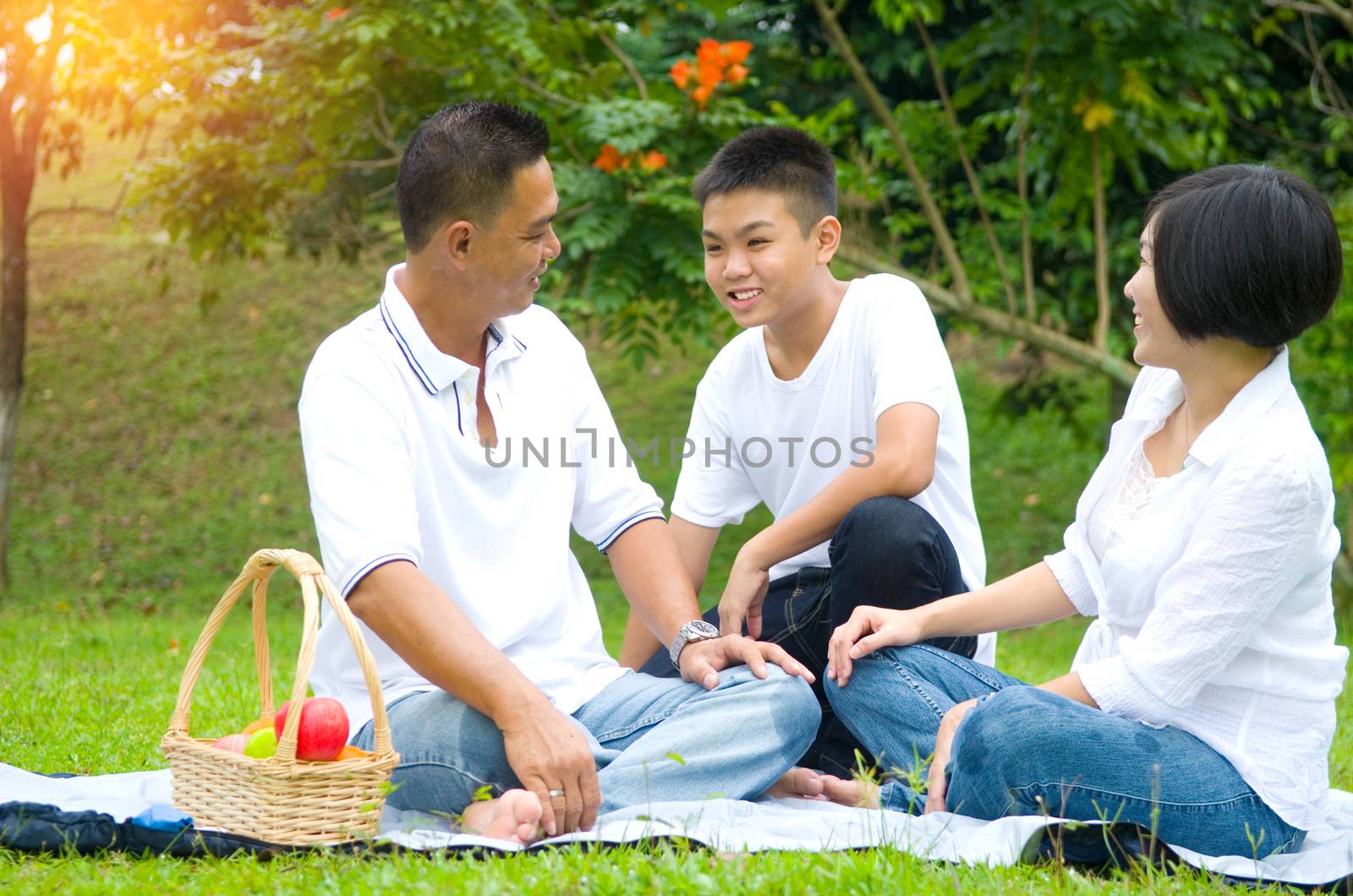 Asian Chinese Family Relaxing at outdoor park 