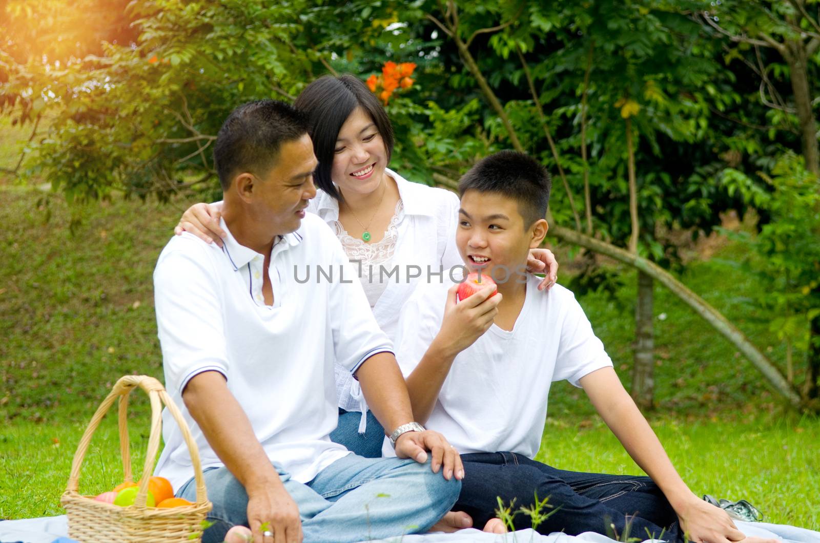 Asian Chinese Family Relaxing at outdoor park 