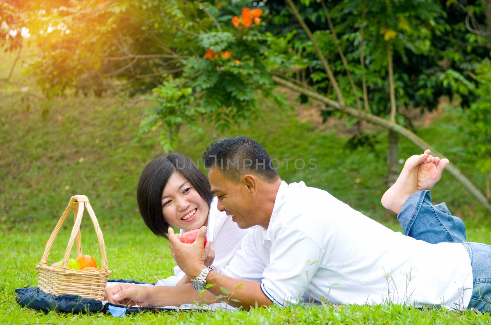 Loving asian Couple at outdoor park