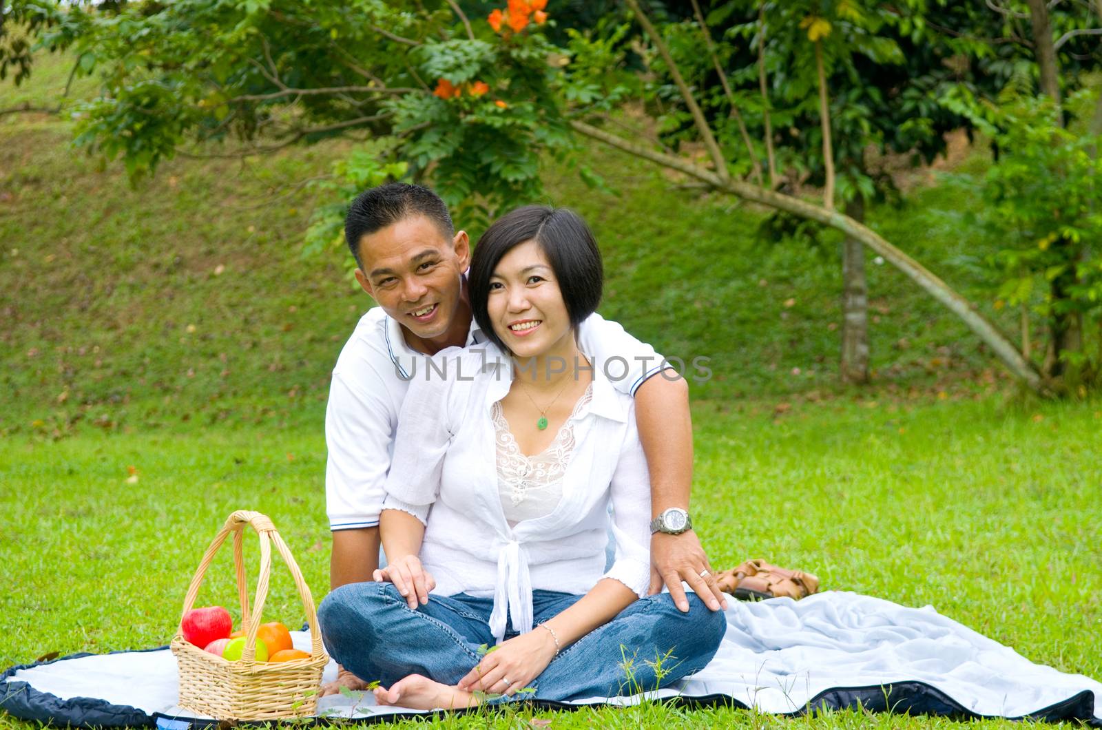 Loving asian Couple at outdoor park