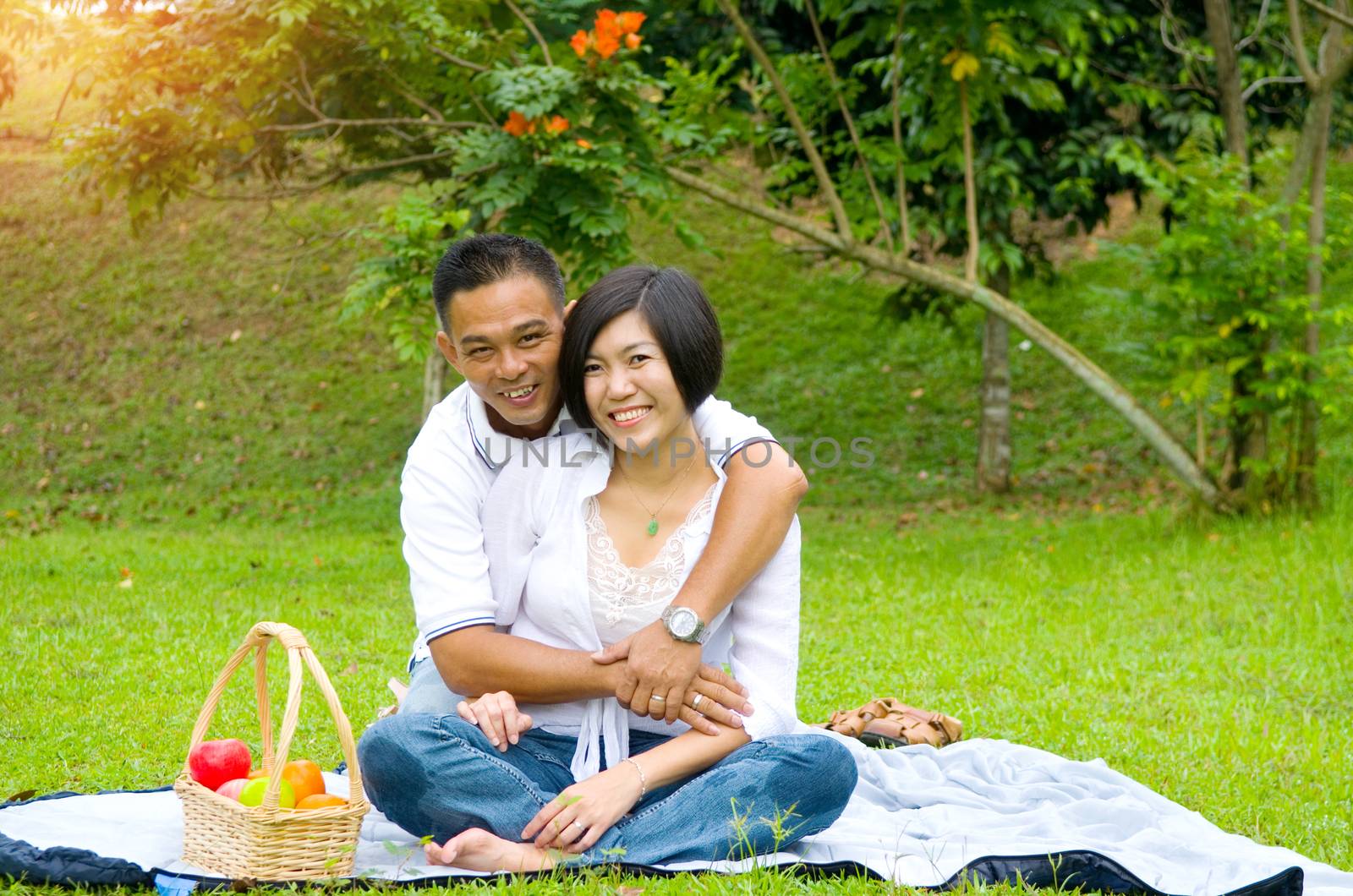 Loving asian Couple at outdoor park