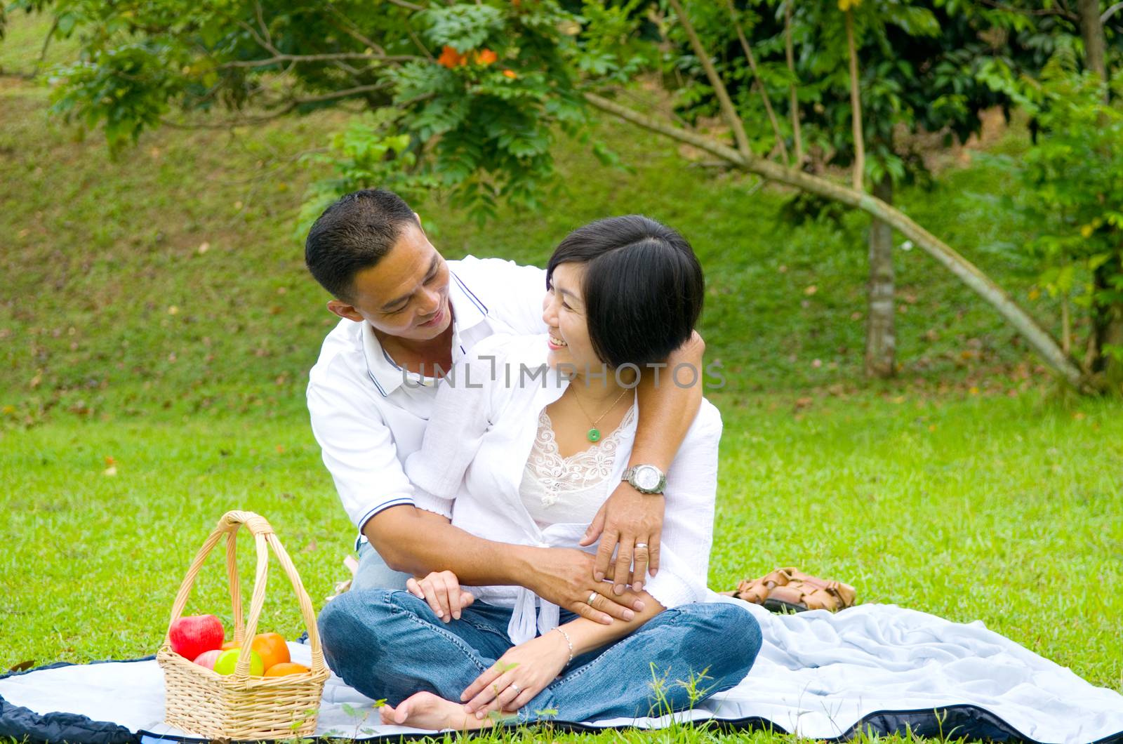 Loving asian Couple at outdoor park