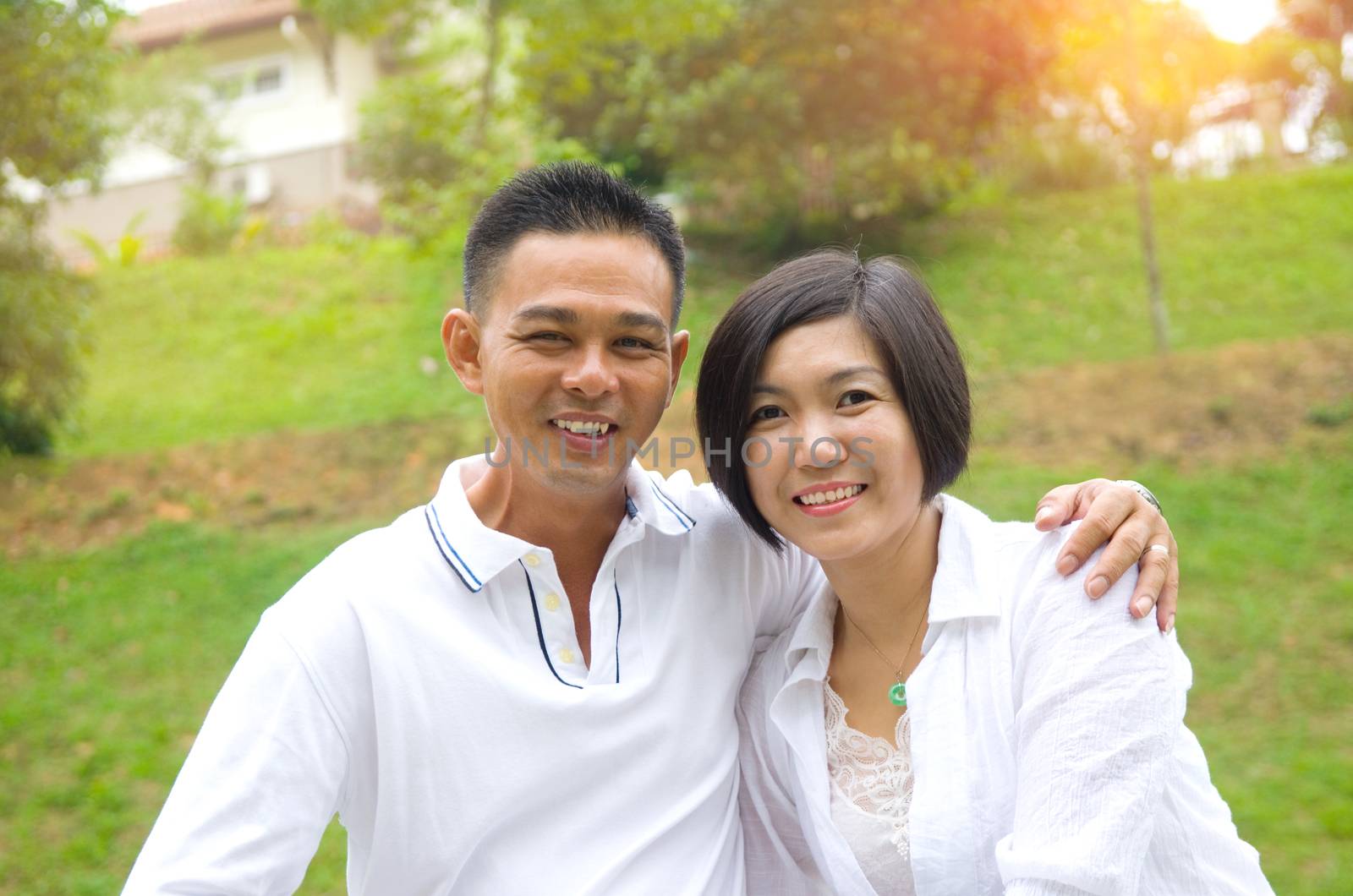 Loving asian Couple at outdoor park