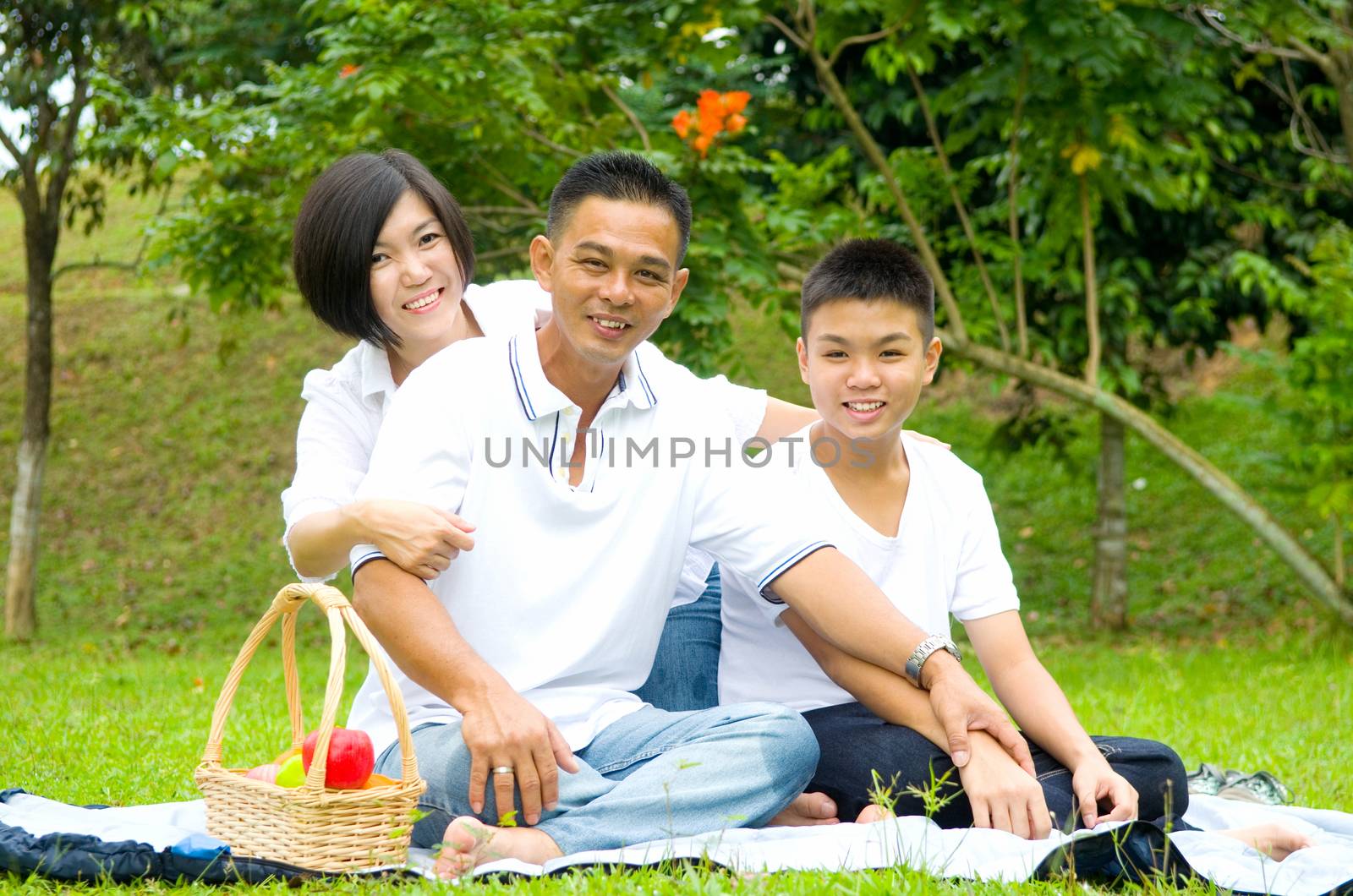 Asian Chinese Family Relaxing at outdoor park 