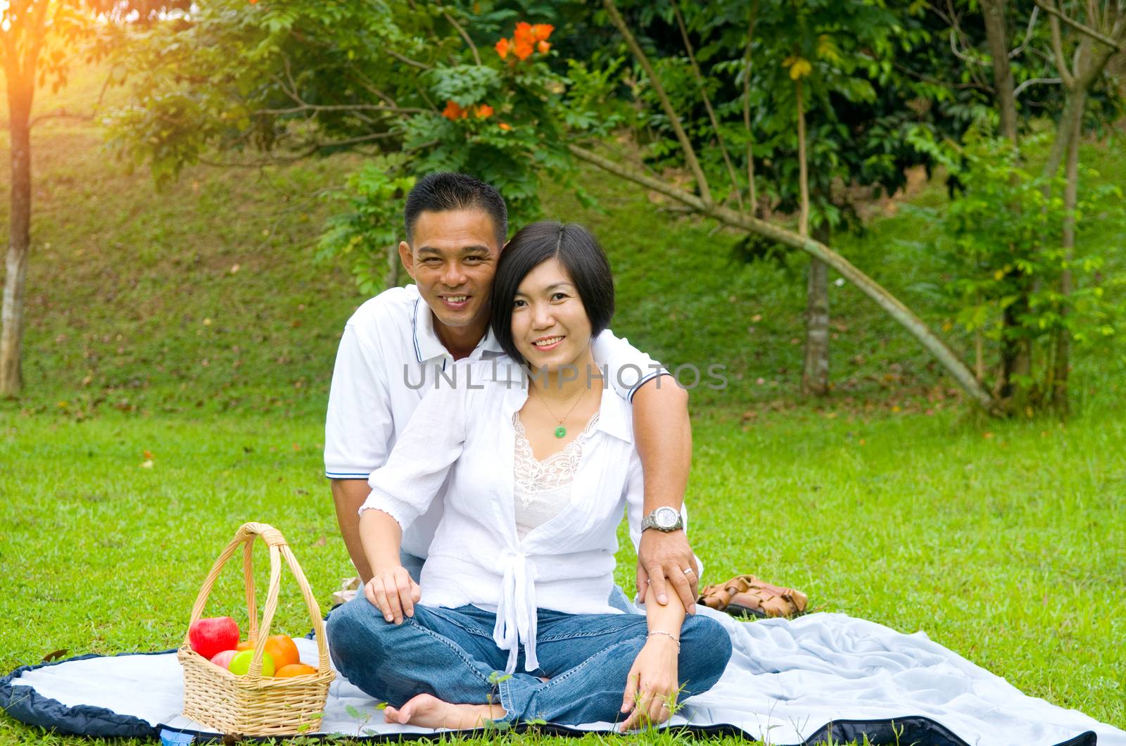 Loving asian Couple at outdoor park