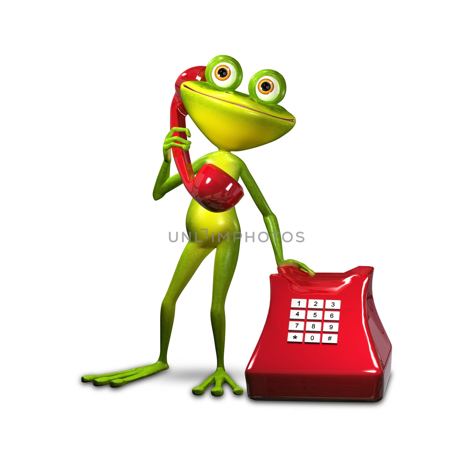 3d Illustration Frog with Red Phone by brux