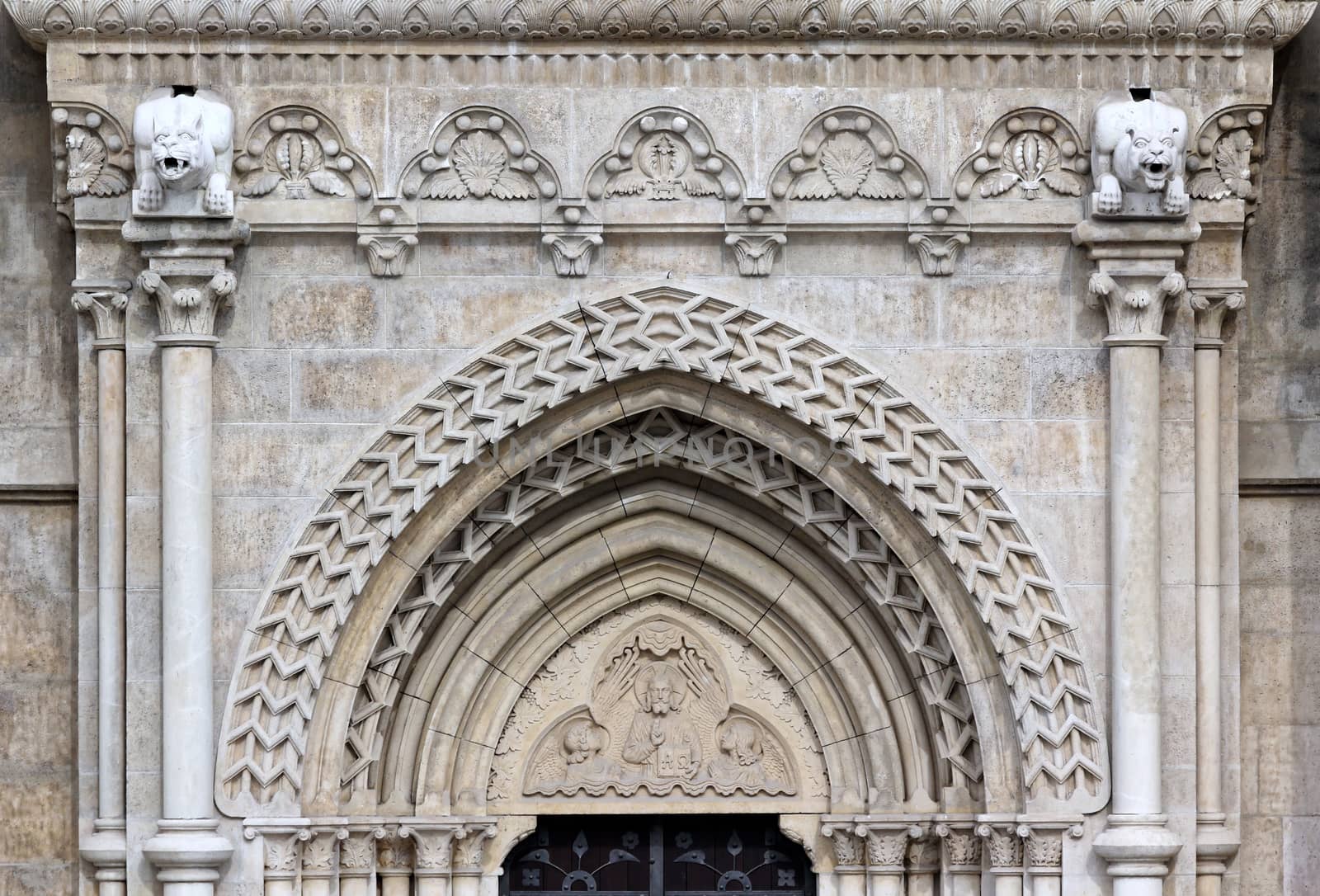 Budapest, Hungary, Buda Castle, Matthias church door ornament.