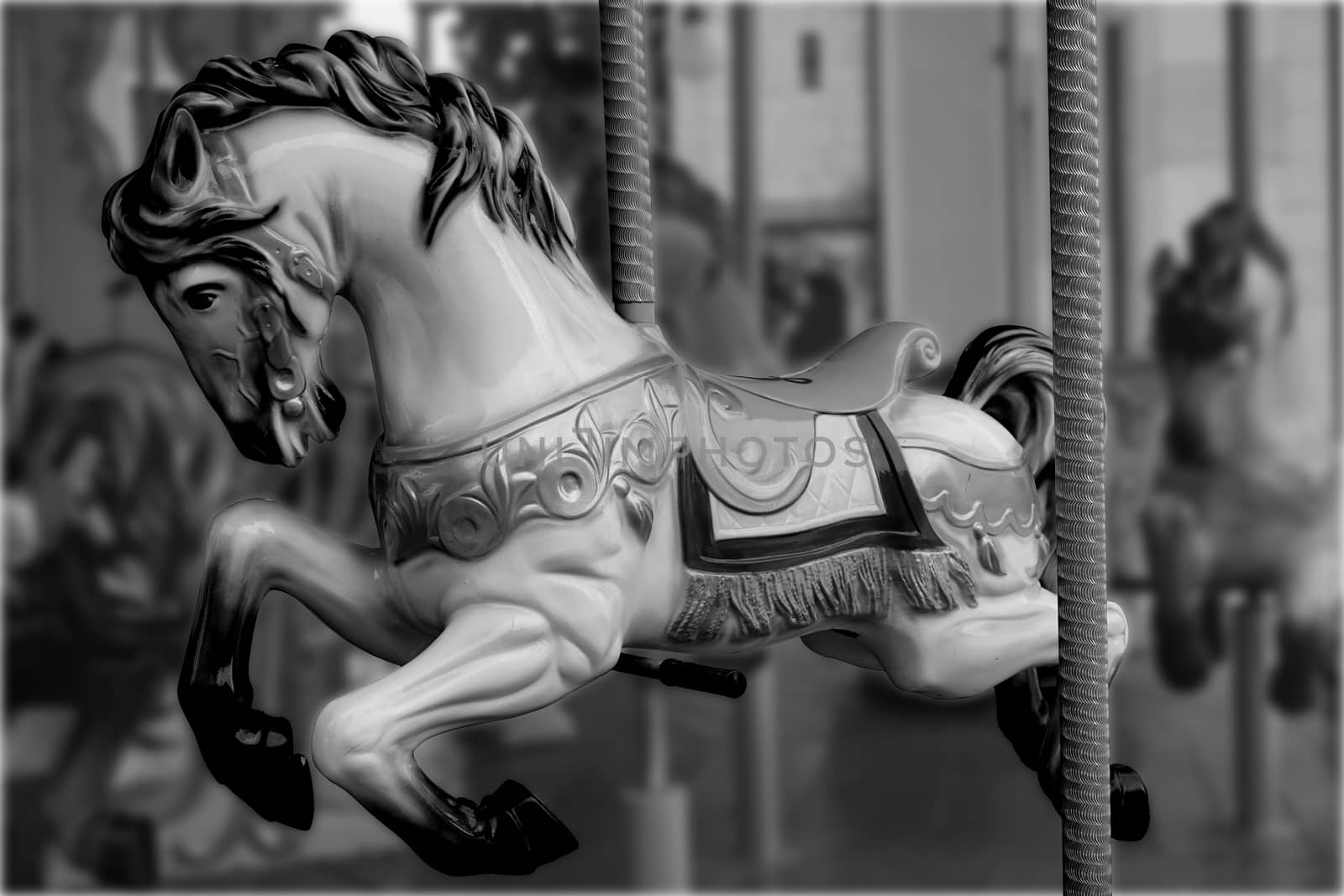 Photo background Black & Withe vintage Carousel little Horse