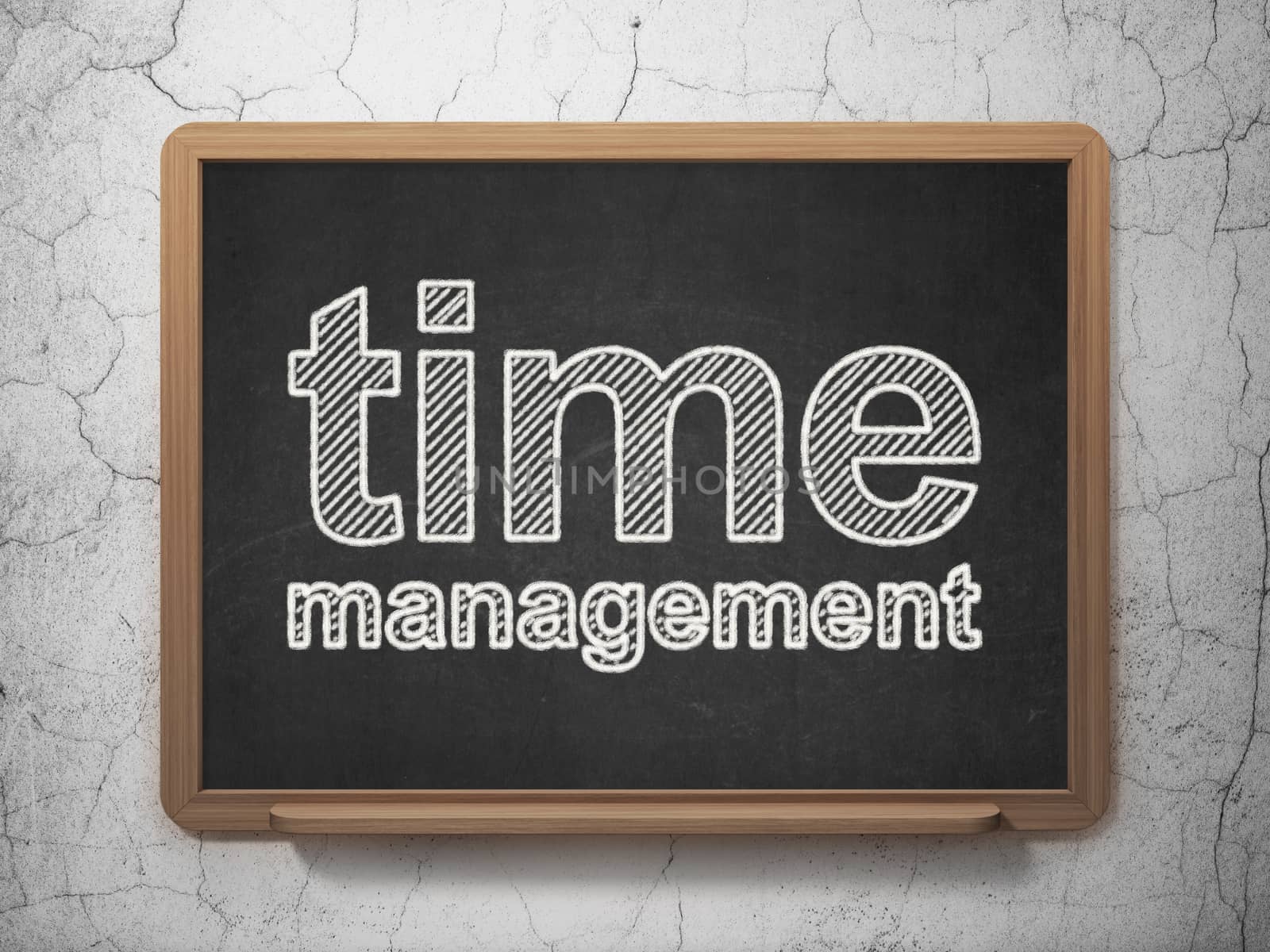 Time concept: text Time Management on Black chalkboard on grunge wall background, 3D rendering