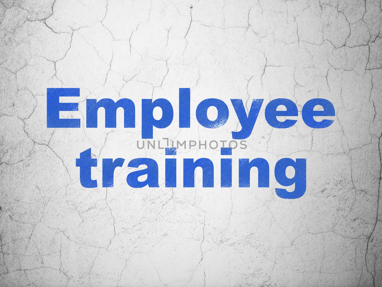 Learning concept: Blue Employee Training on textured concrete wall background