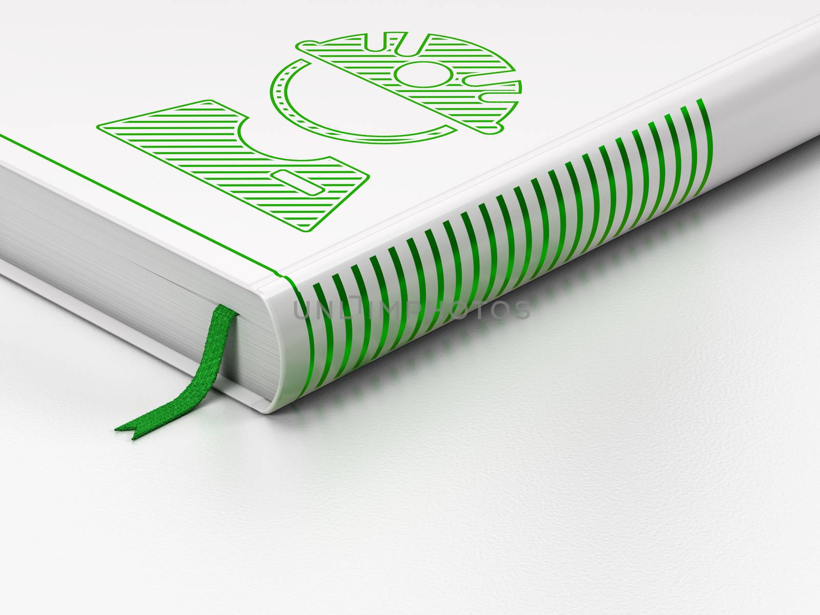 Industry concept: closed book with Green Factory Worker icon on floor, white background, 3D rendering