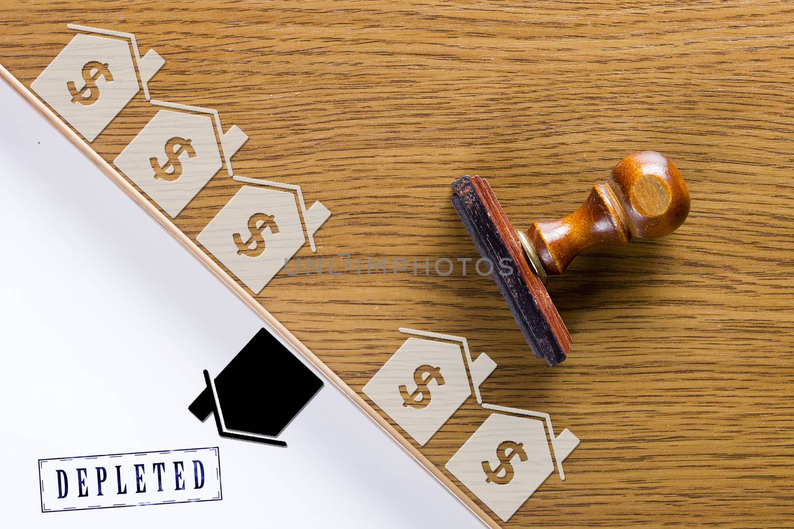 Wooden stamp for documents. Real estate activities.