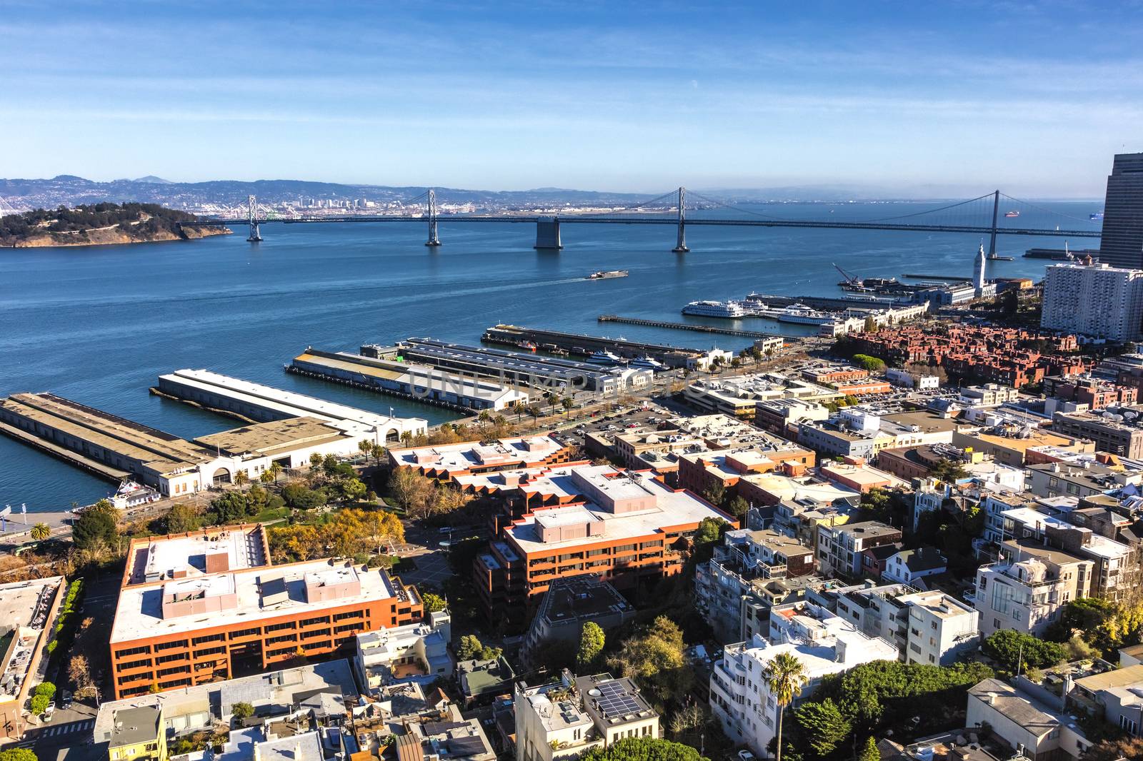 San Francisco Downtown, California with the Embarcadero and Bay Bridge