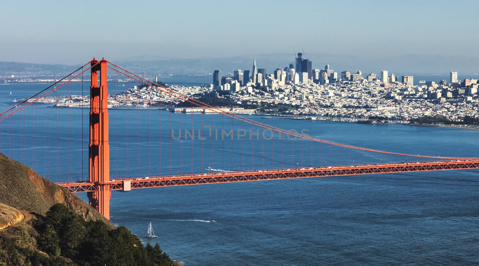 San Francisco from San Francisco Headlands and Golden Gate bridge