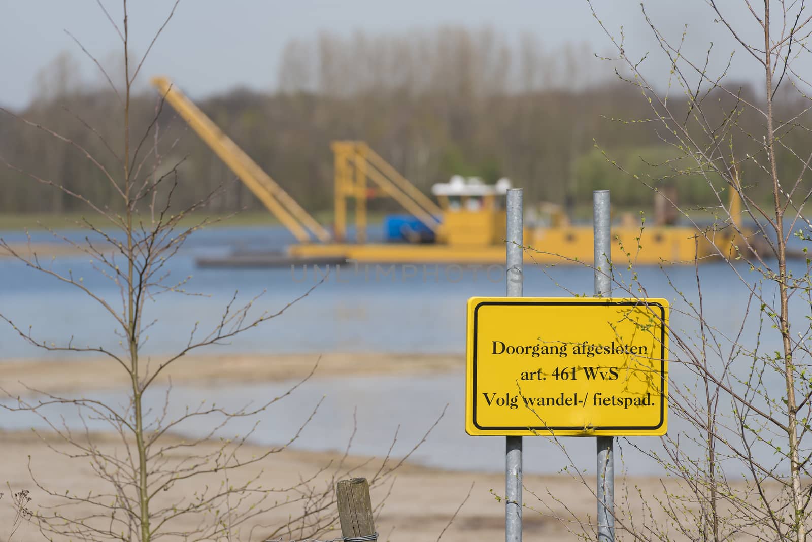 Commercial sand mining on a recreational Lake the Hilgelo near Winterswijk in the Achterhoek in the Netherlands
