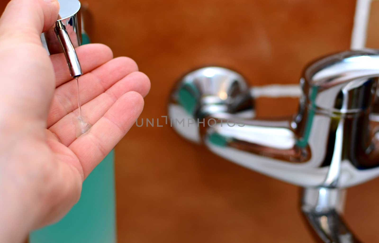 Pushing the Soap Dispenser for Dispensing a Soap Into the Palm.