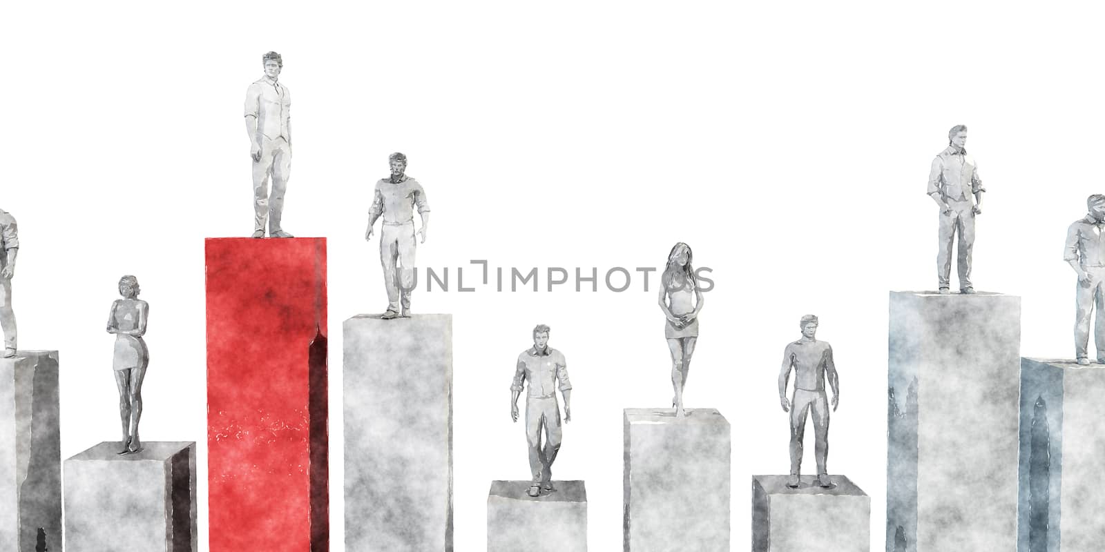 People Standing on Financial Bar Graph Chart