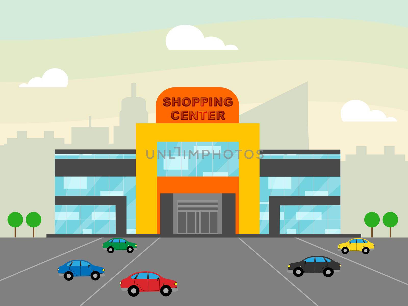 Shopping Center Building Shows Retail Shops 3d Illustration