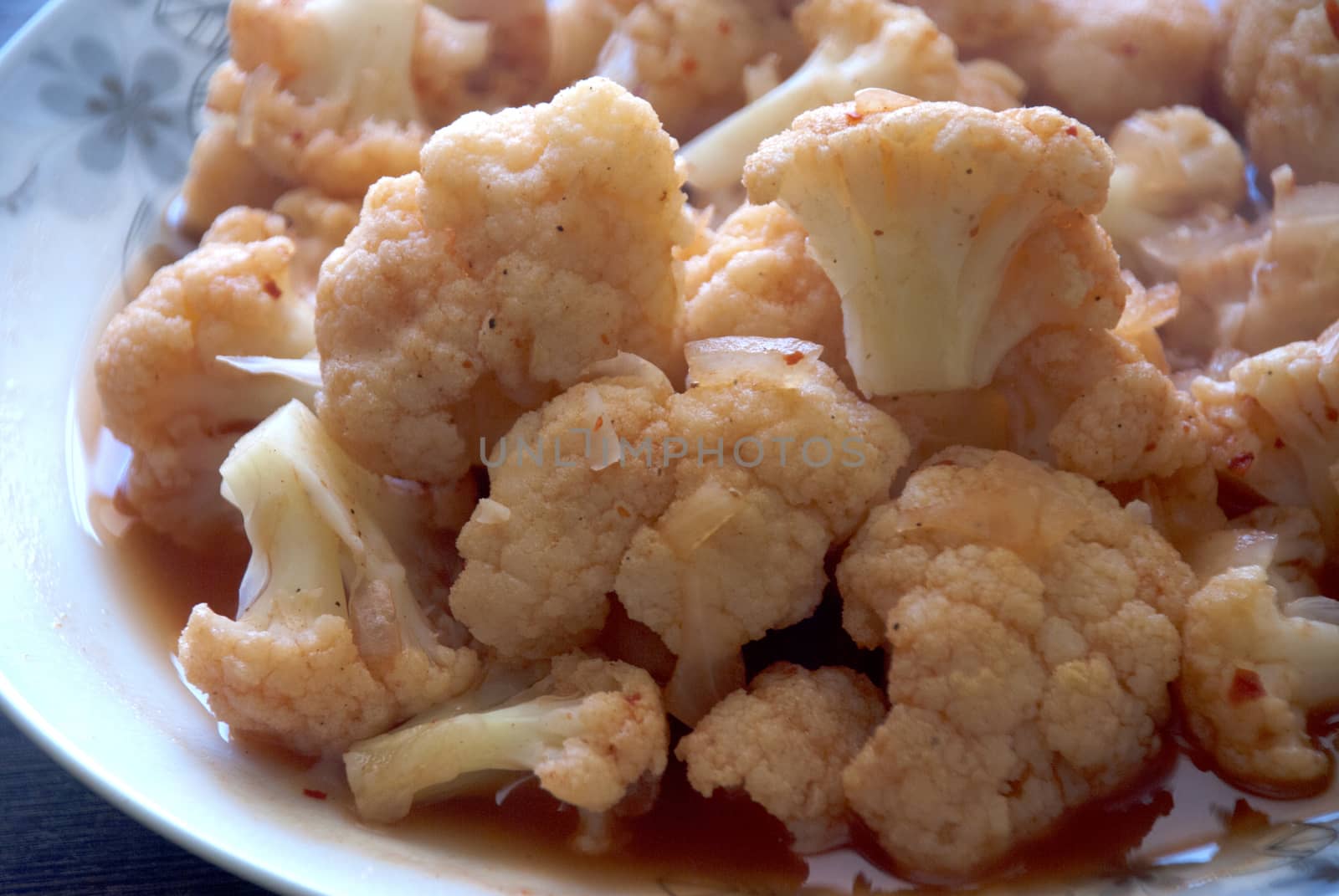 Healthy cauliflower meal cooked with olive oil