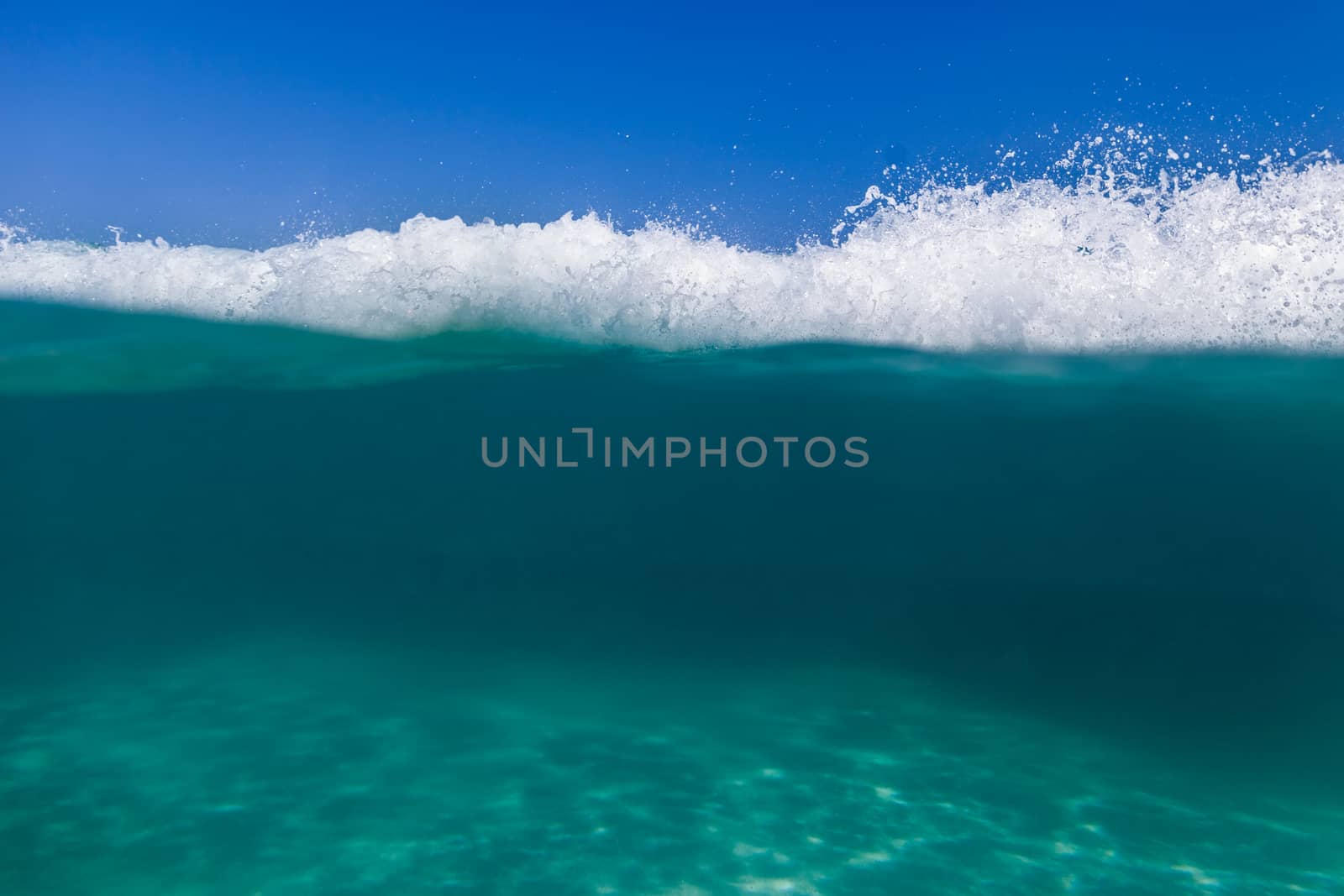 underwater sea with waterline seabed and wave