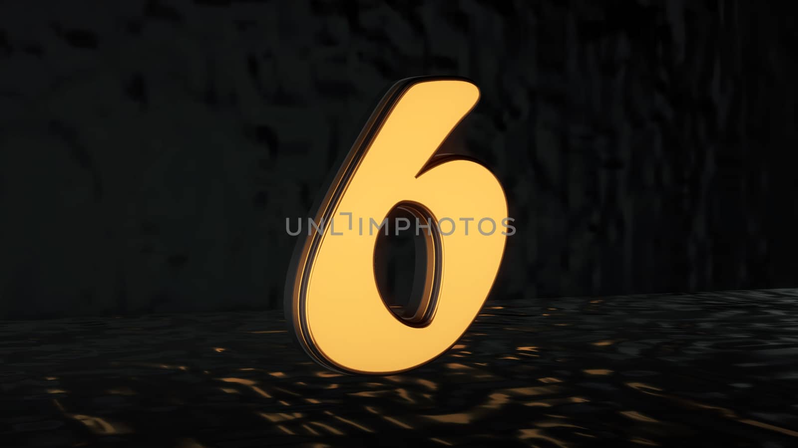 A three-dimensional golden digit standing in space. 3d rendering