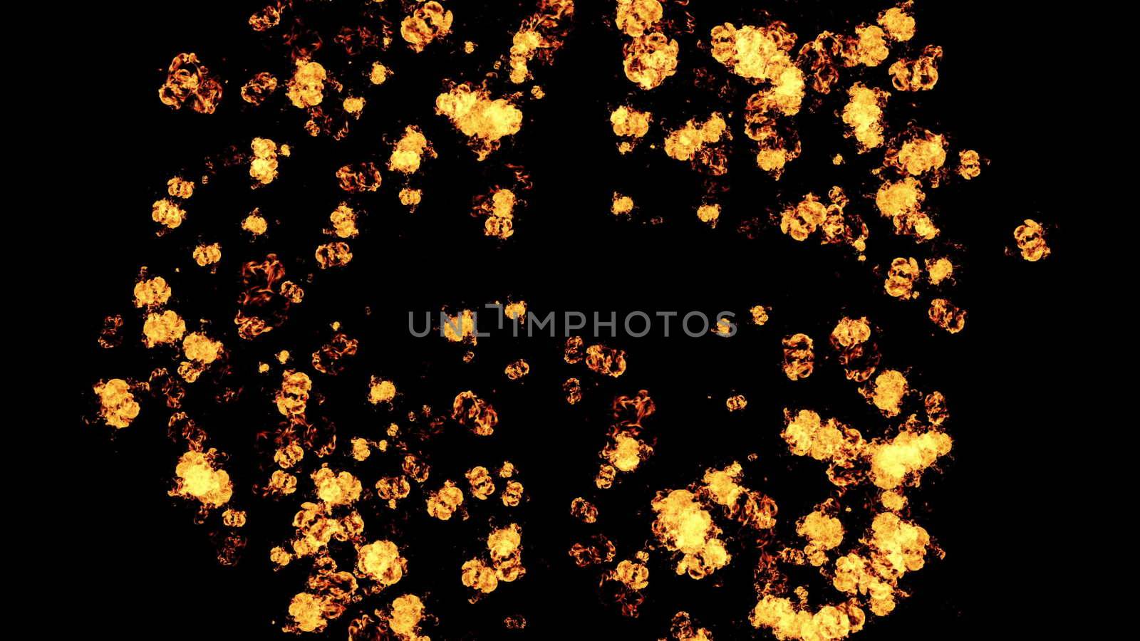 Fire explosion on a black background. 3d rendering