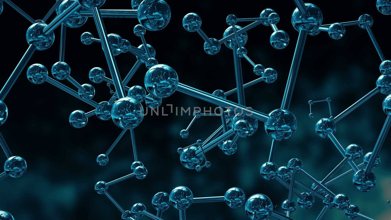Animation of model molecule from glass and crystal. 3d rendering