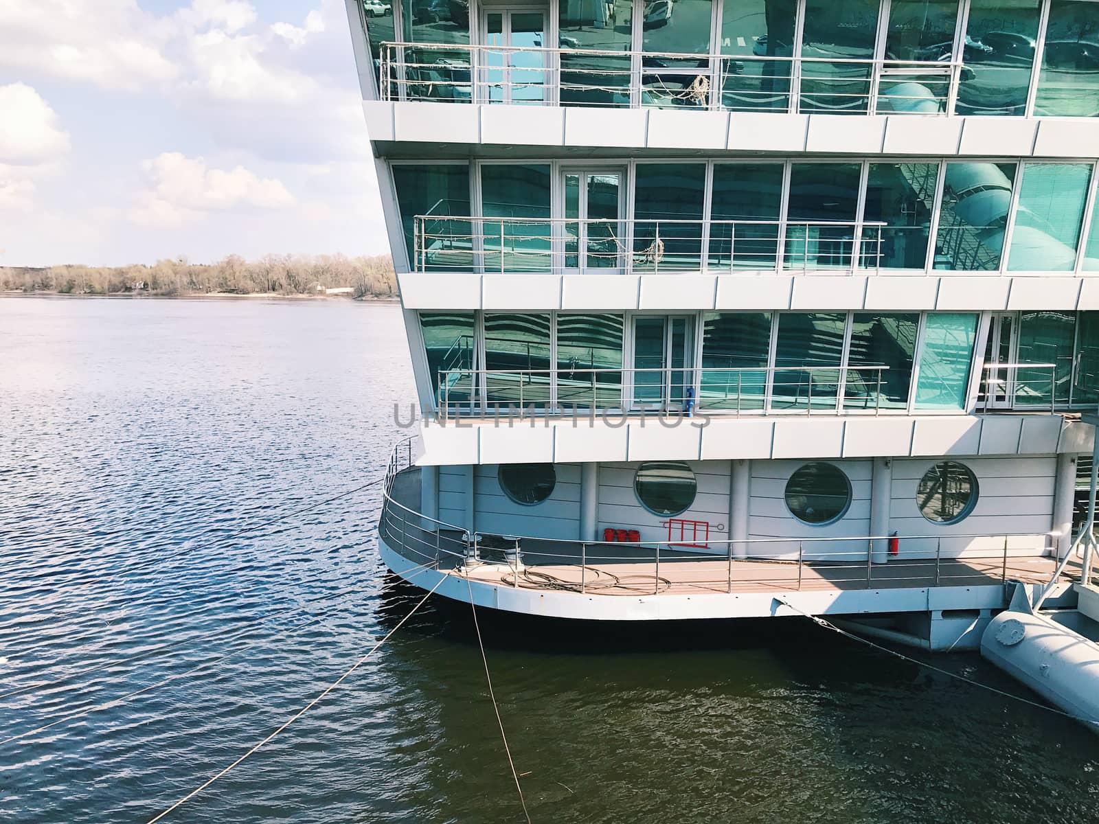 Part of new modern cruise ship. Luxury life background architectual backdrop