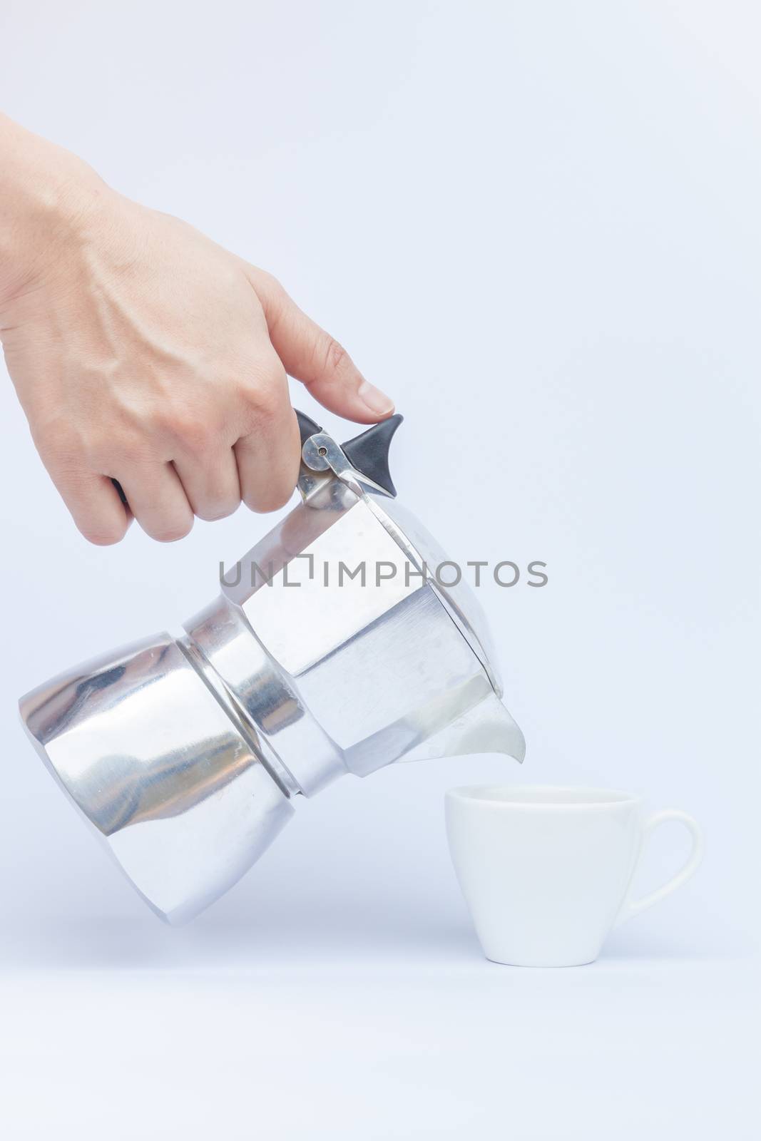 Moka pot isolated on white background, stock photo