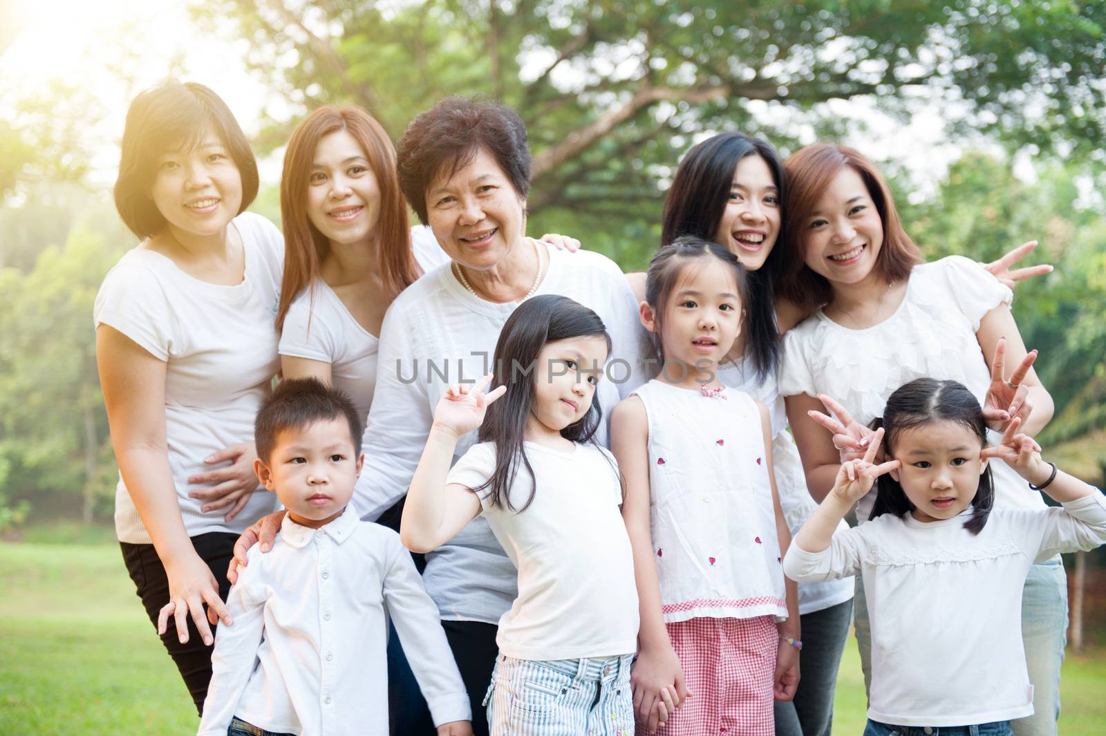 Group of Asian multi generations family outdoors by szefei