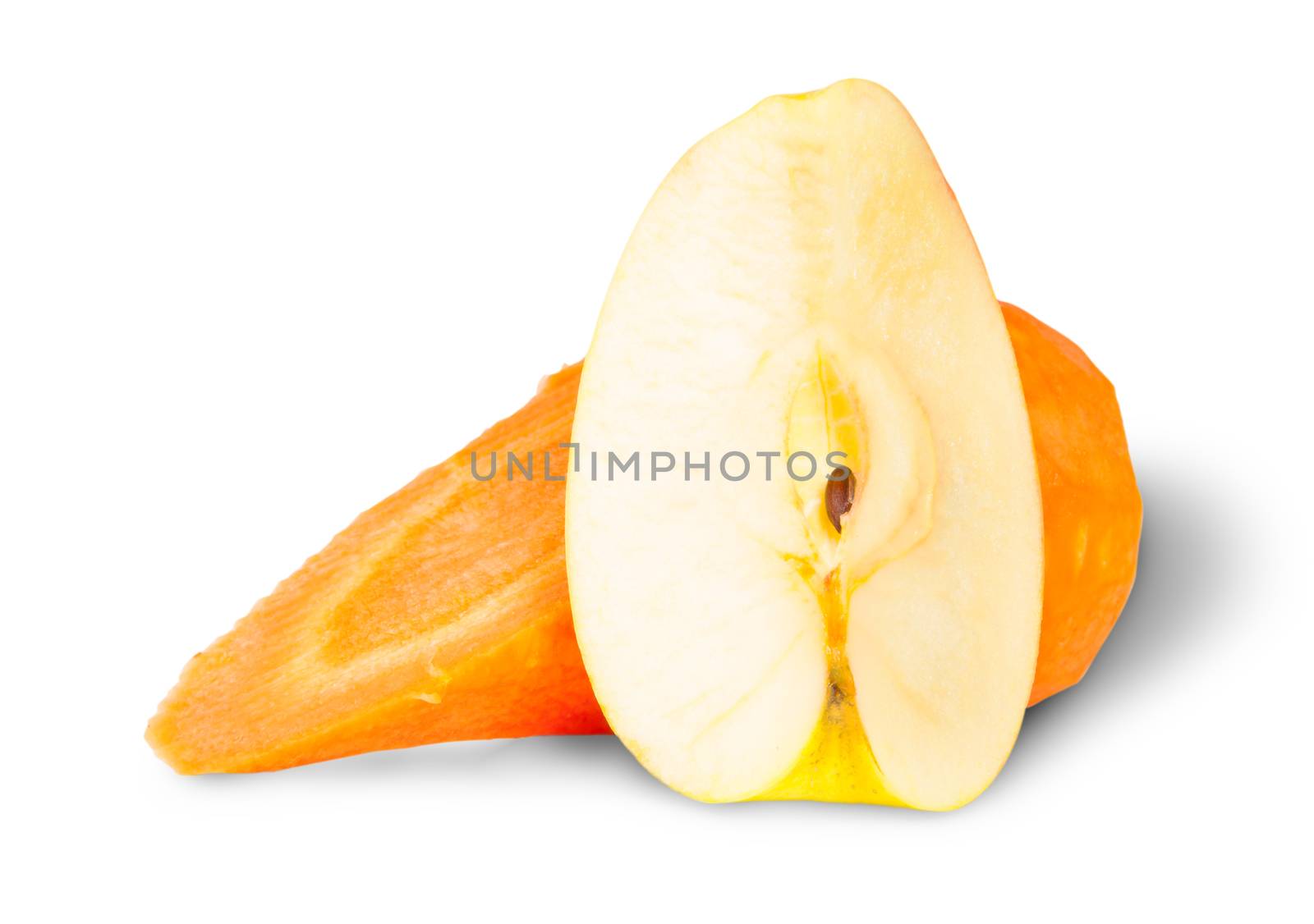 Apple And Slices Carrot Isolated On White Background