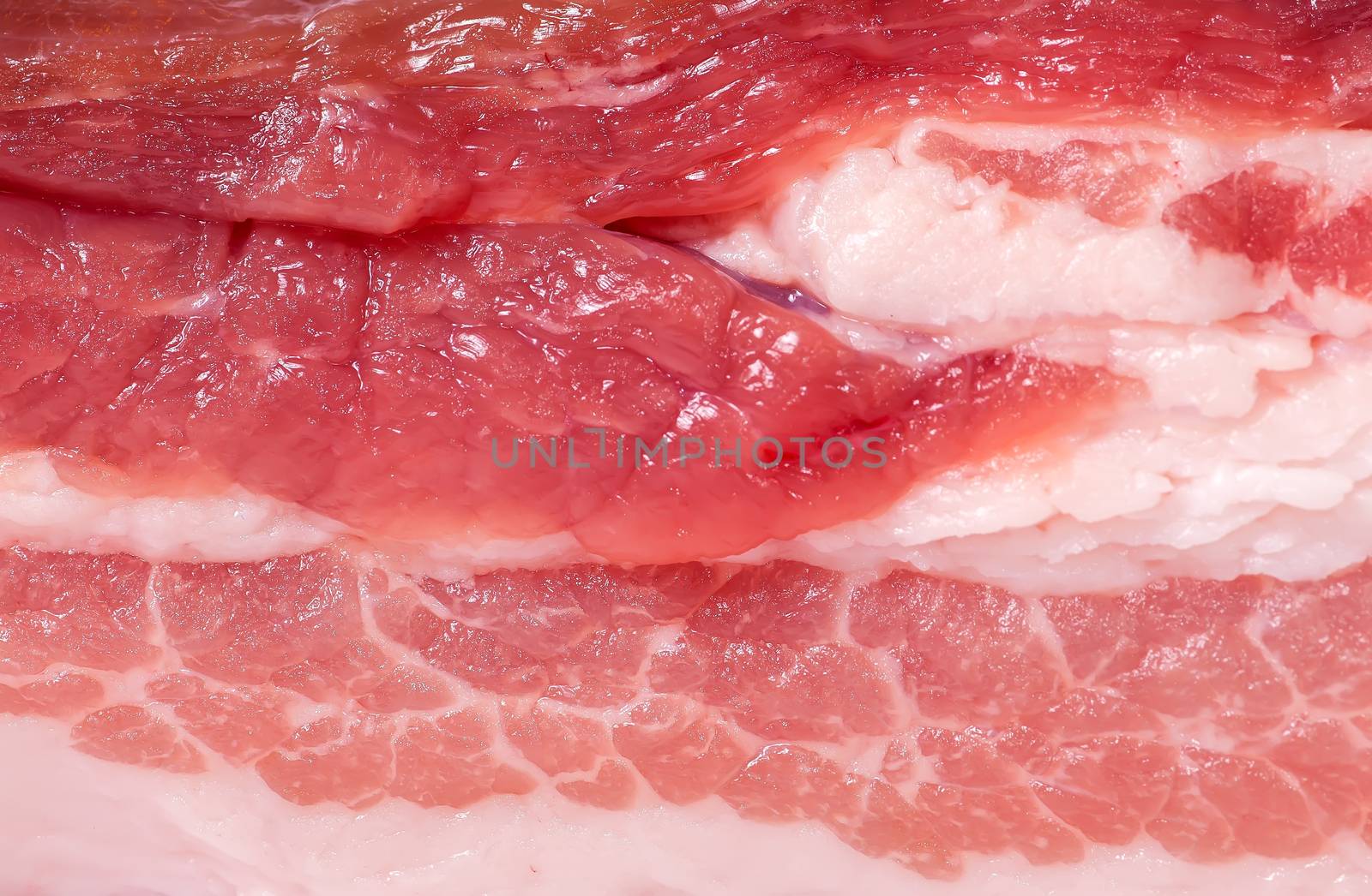 Abstract background of slice of fresh pork bacon