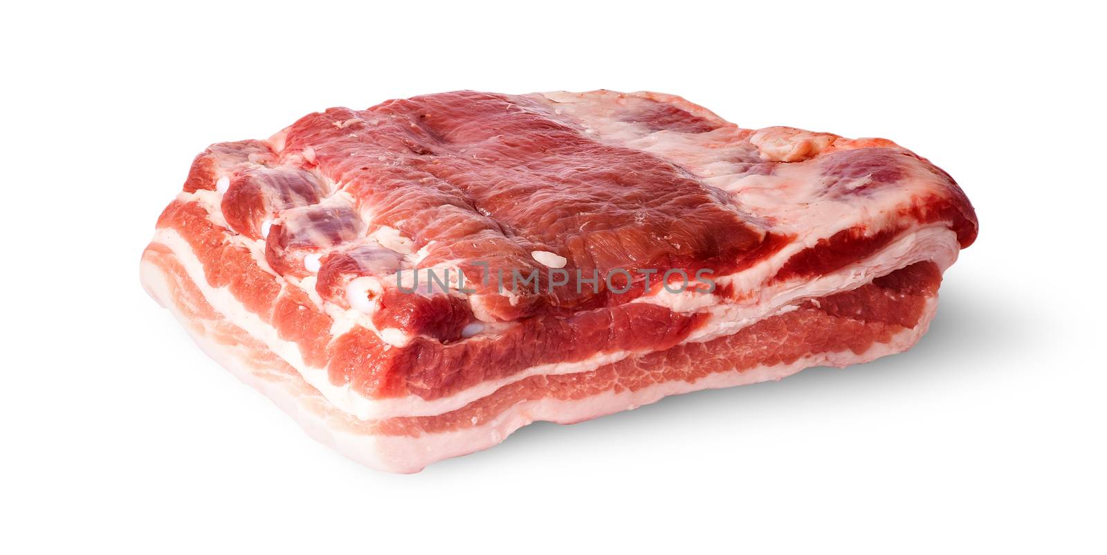 Big piece bacon rotated isolated on white background