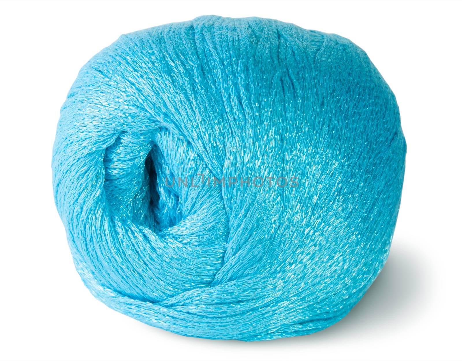Blue knitting yarn clew isolated on white background