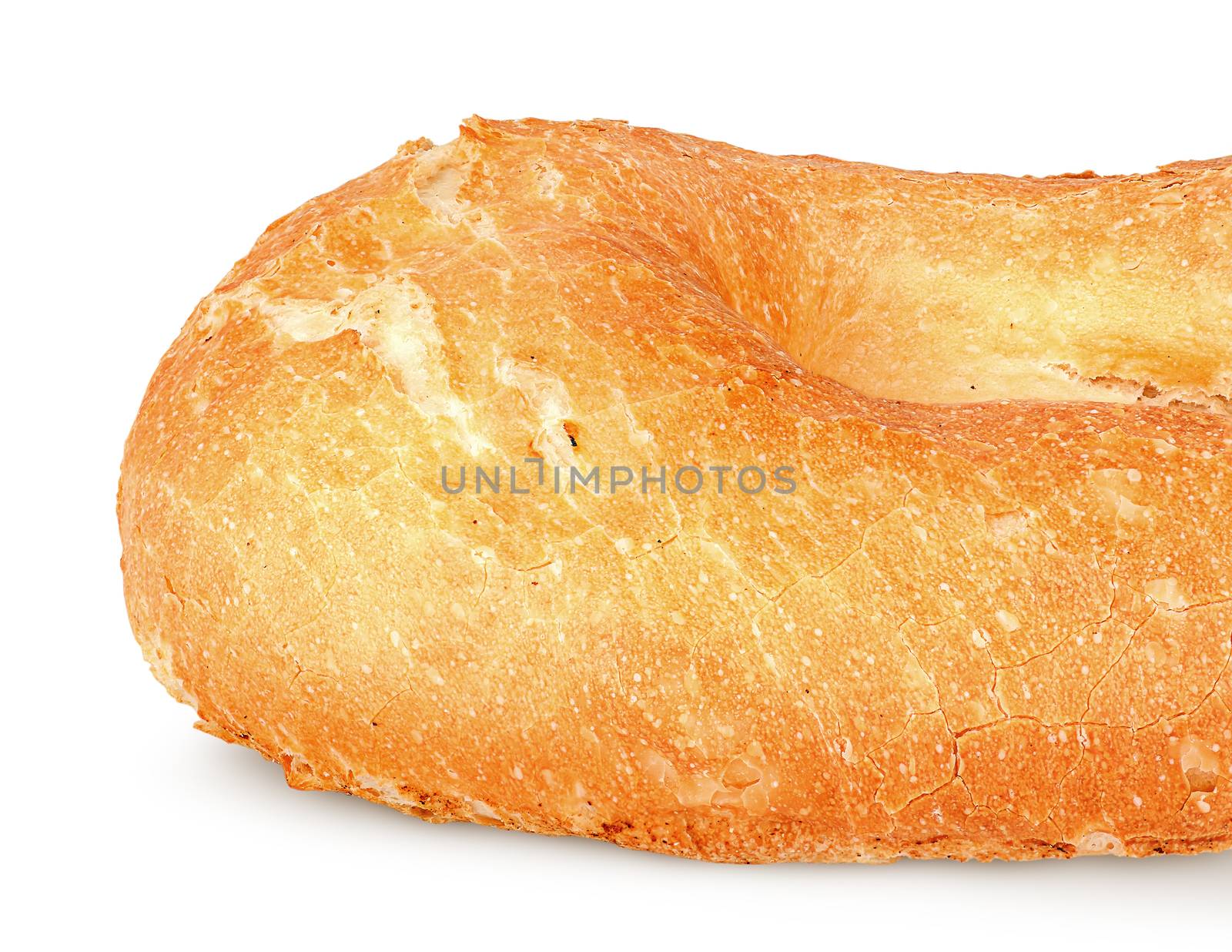 Closeup a piece of traditional oriental pita bread isolated on white background