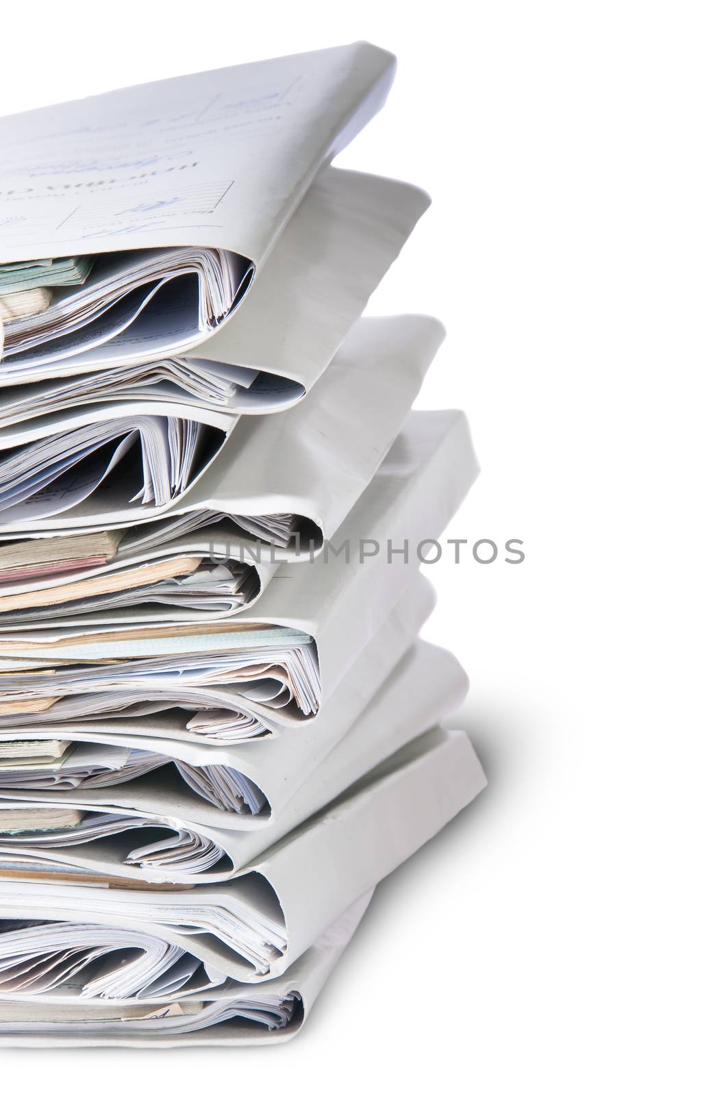 Covers Files Arranged In Chaotic Stack Isolated On White Background