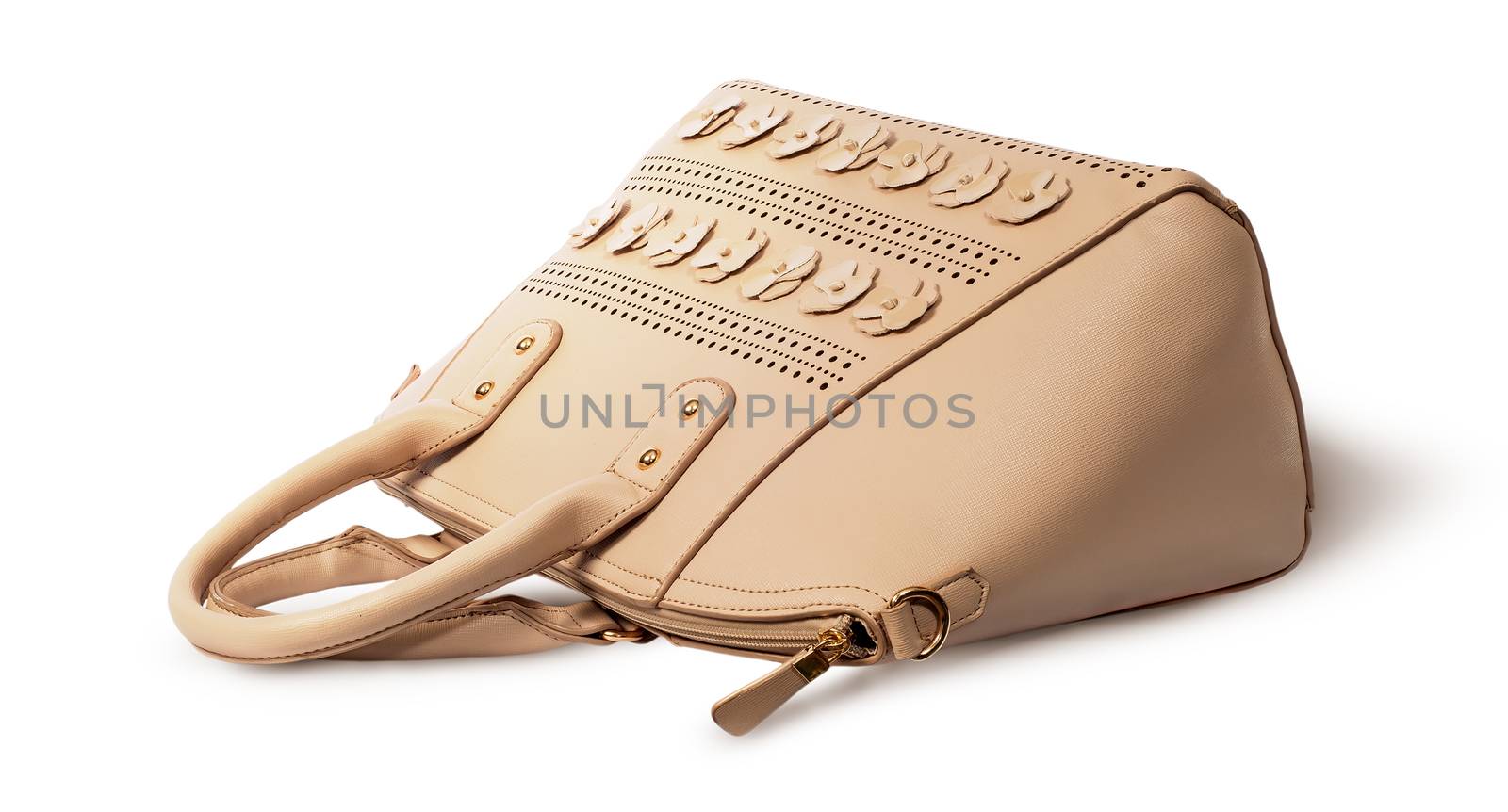 Elegant leather beige handbag lying by Cipariss