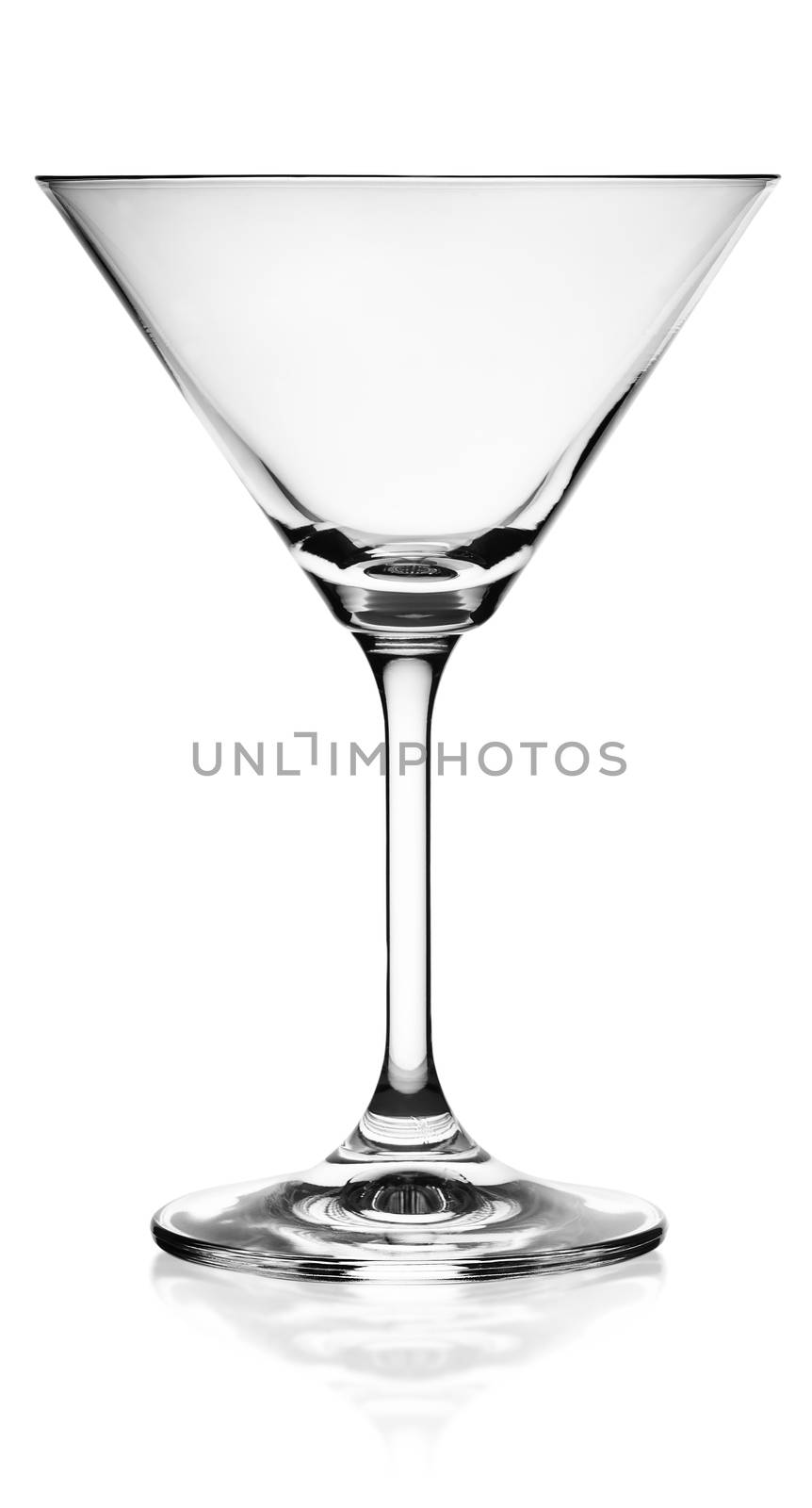 Empty martini glass isolated on white background