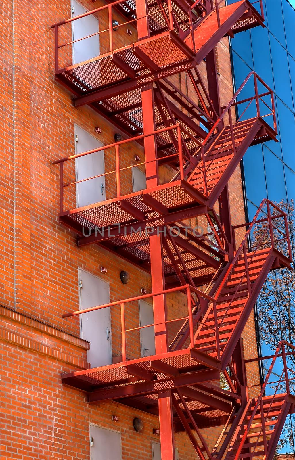 Fire escape on the facade of the new office building