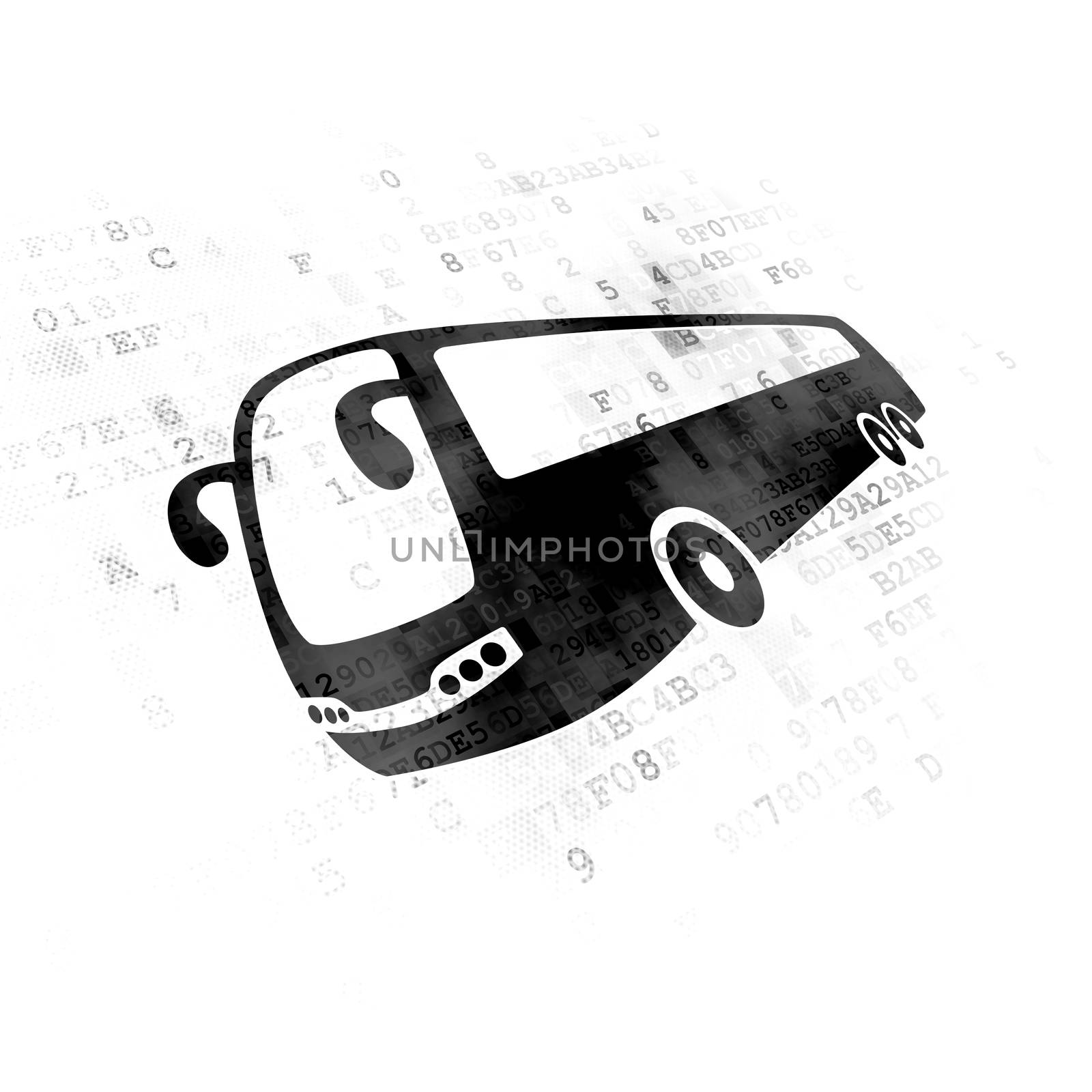 Vacation concept: Pixelated black Bus icon on Digital background