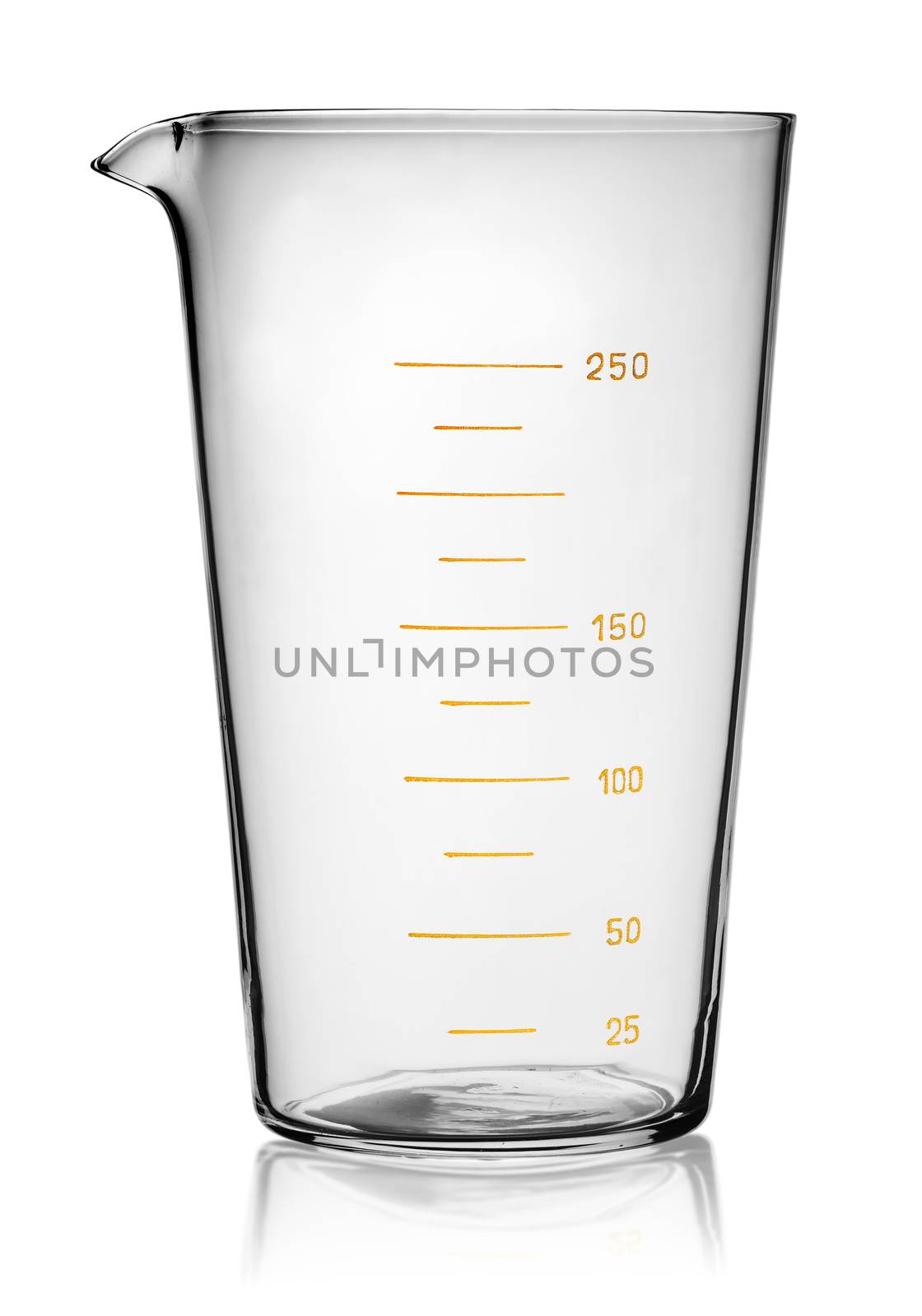 Glass beaker graduated isolated on white background