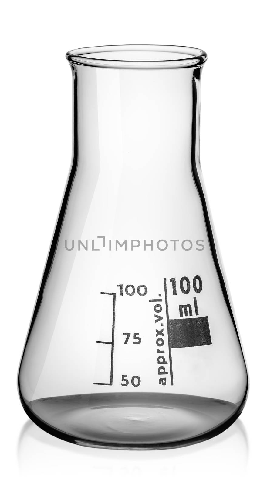 Glass conical flask isolated on white background