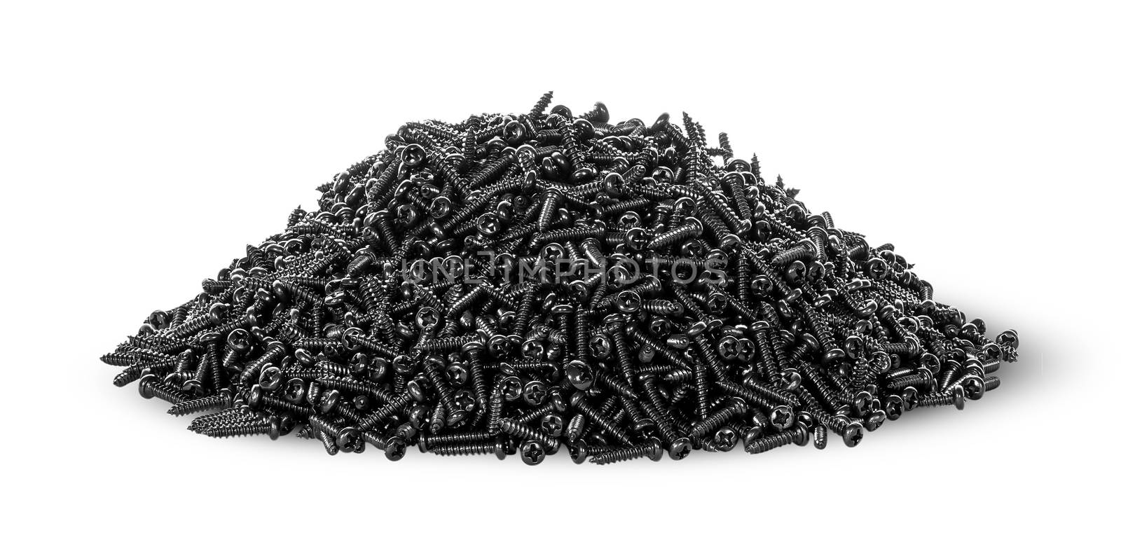 In front heap of screws isolated on white background