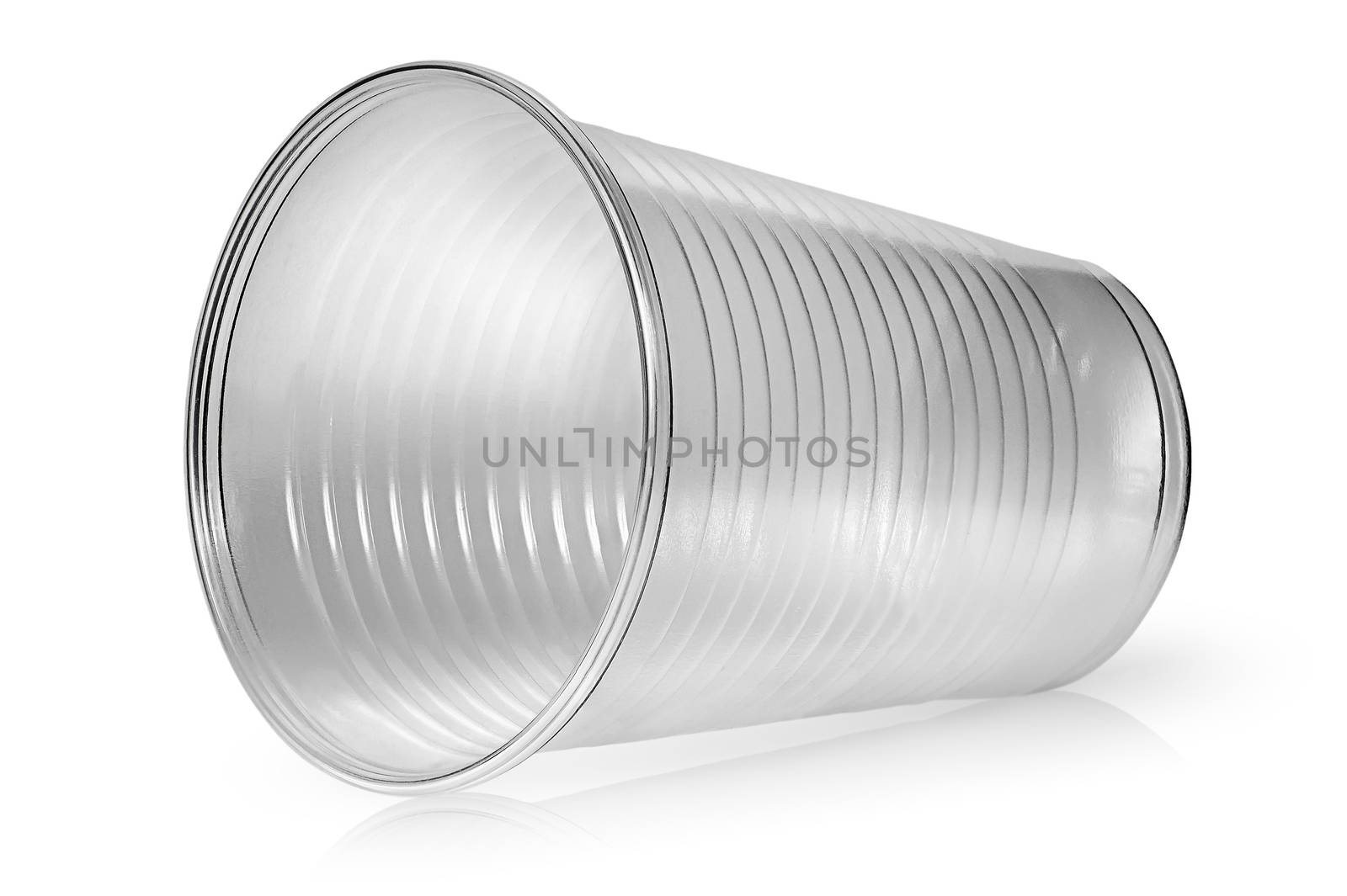 Lying horizontally plastic cup isolated on white background