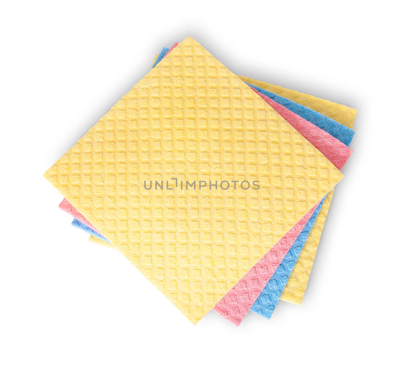 Multicolored sponges for dishwashing isolated on white background