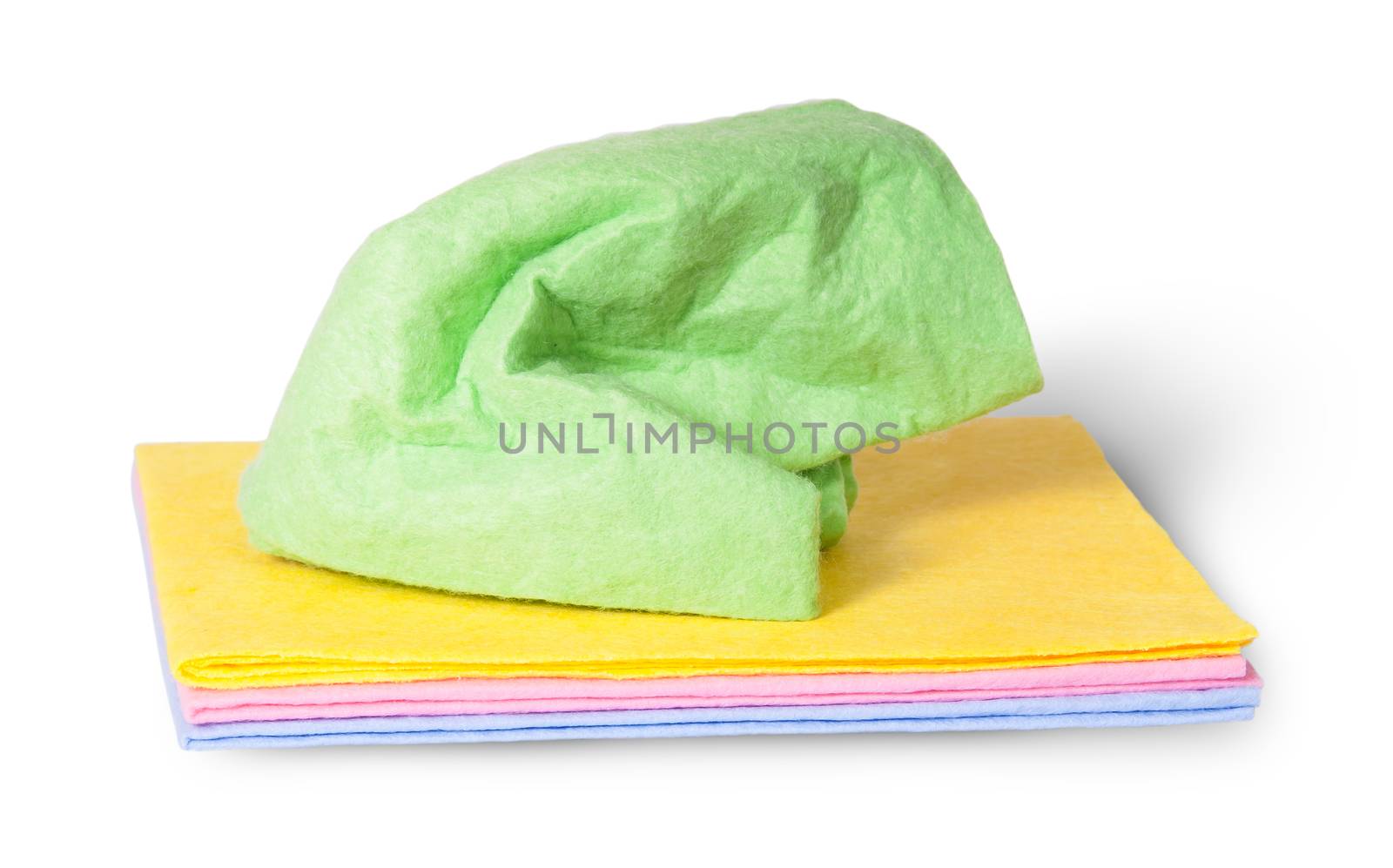Multicolored cleaning cloths crumpled on top by Cipariss