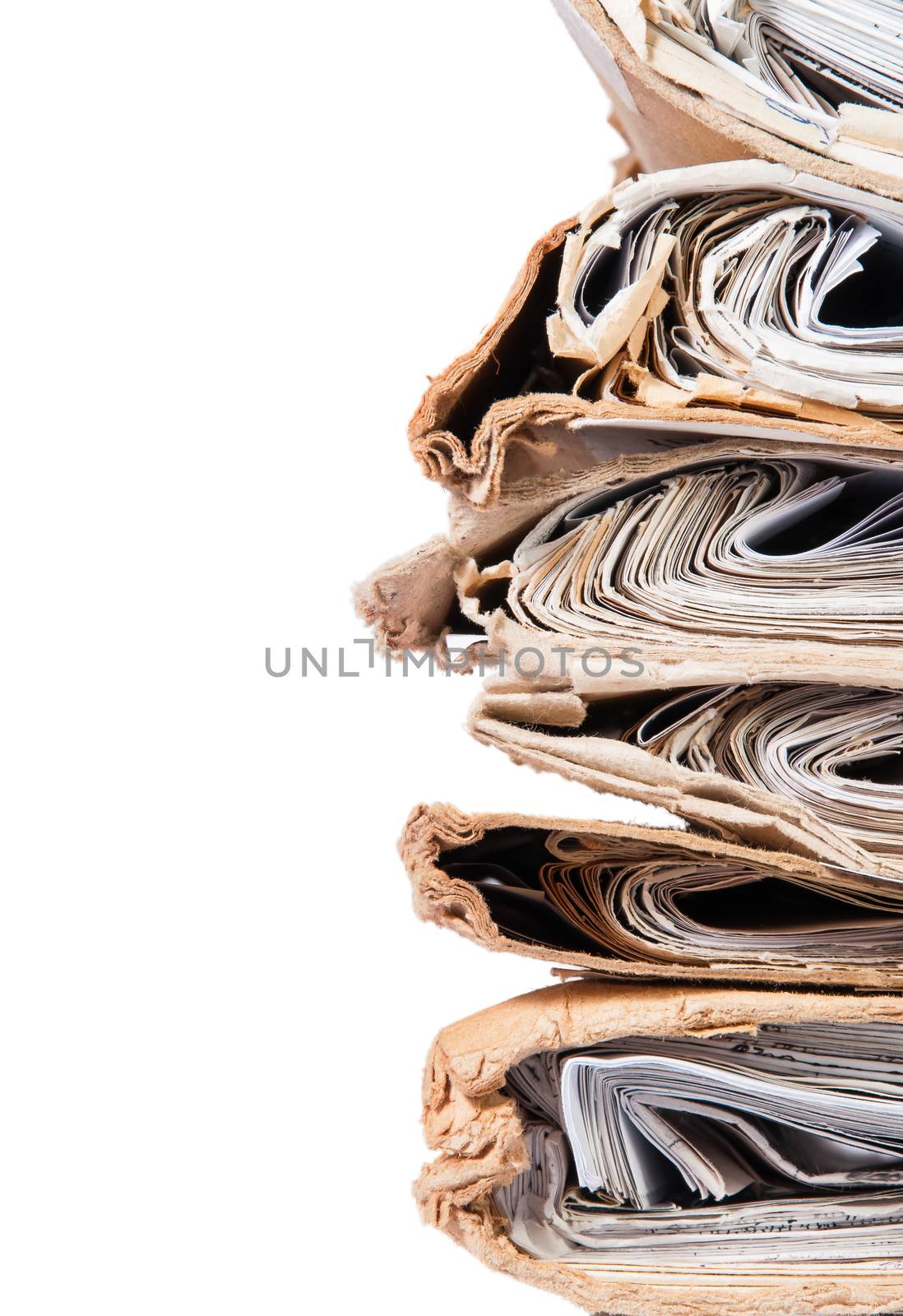 Old Covers Files Arranged In Chaotic Stack Isolated On White Background