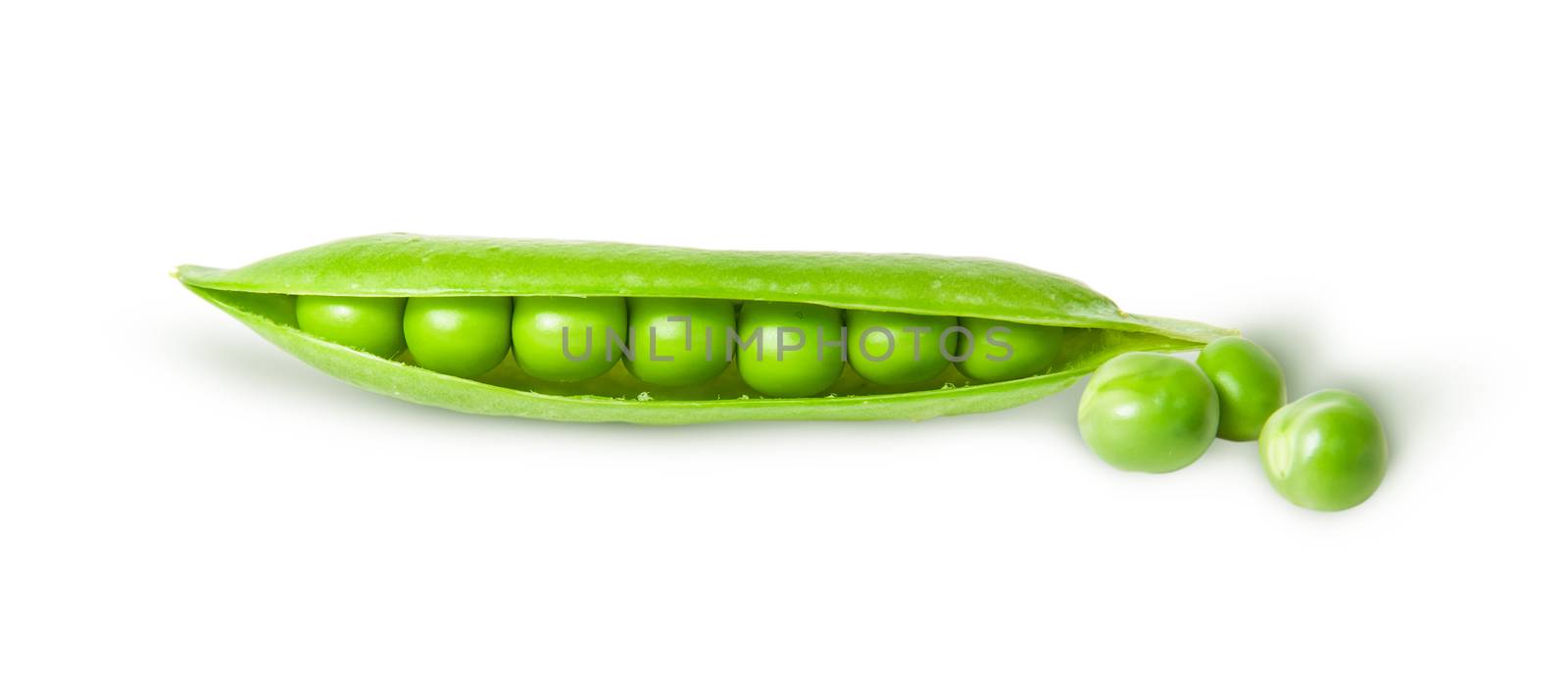 Opened green pea pod and peas by Cipariss
