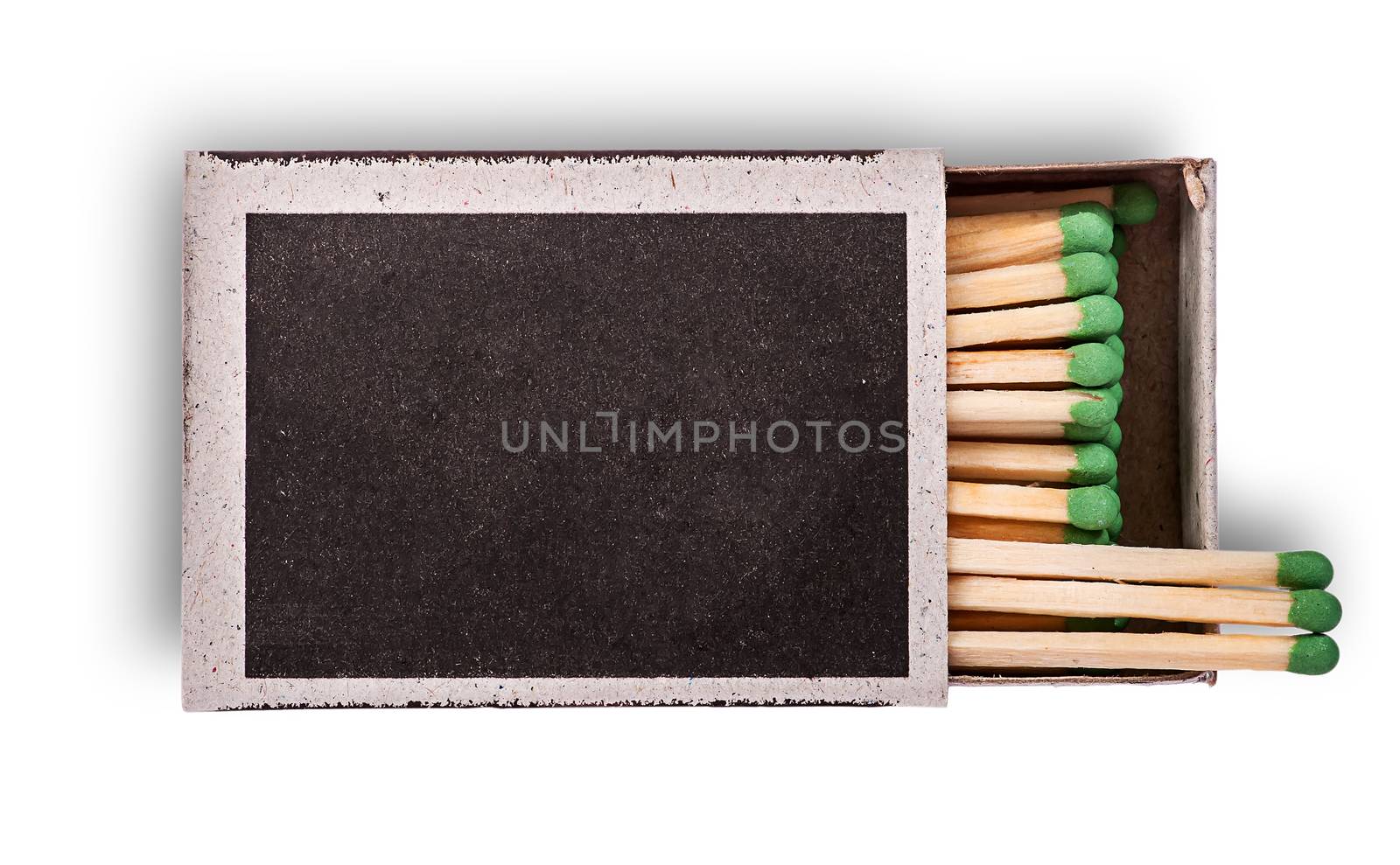 Open box of matches top view isolated on white background